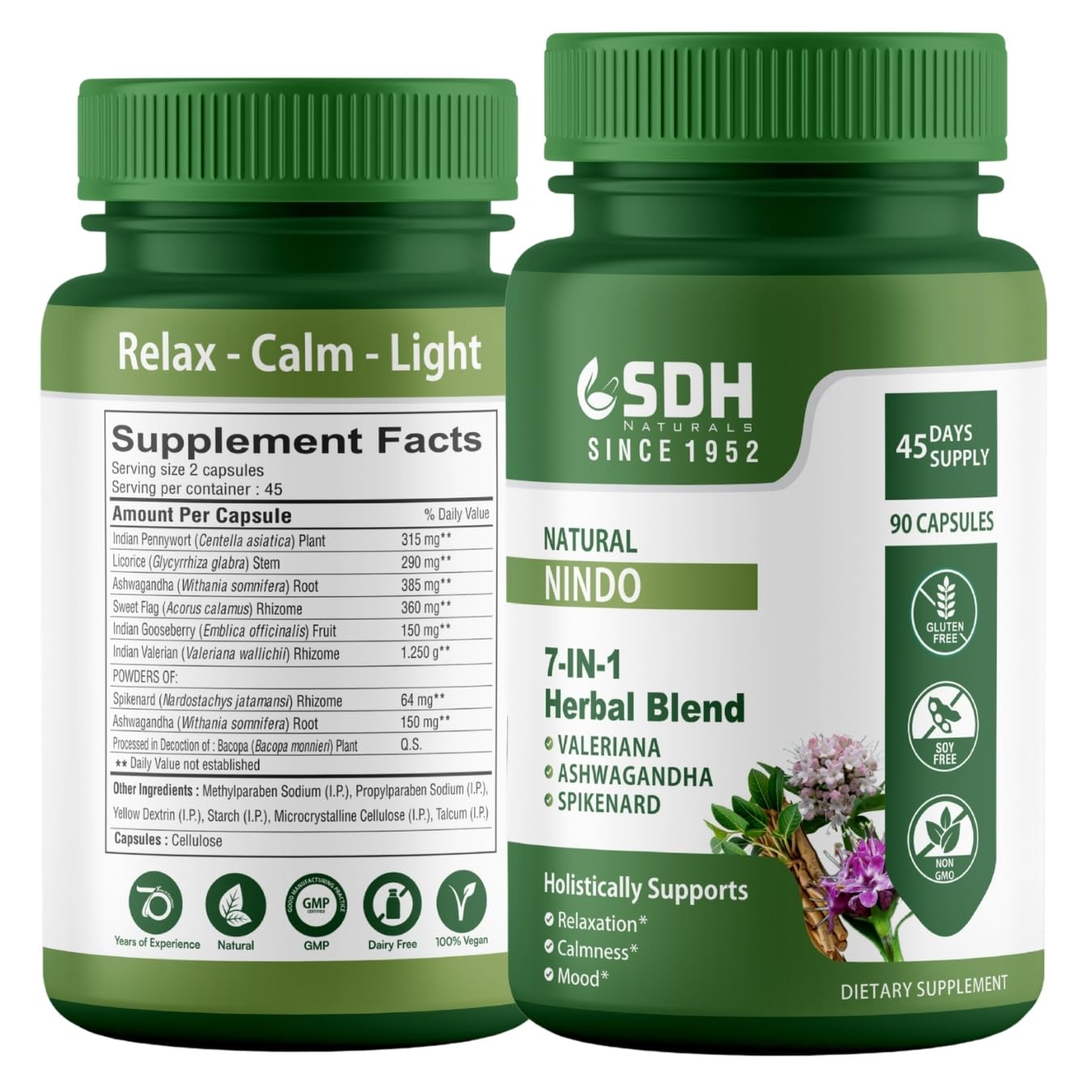 SHREE DHANWANTRI HERBALS Nindo Relaxation and Calmness Support Capsules, 95 Count