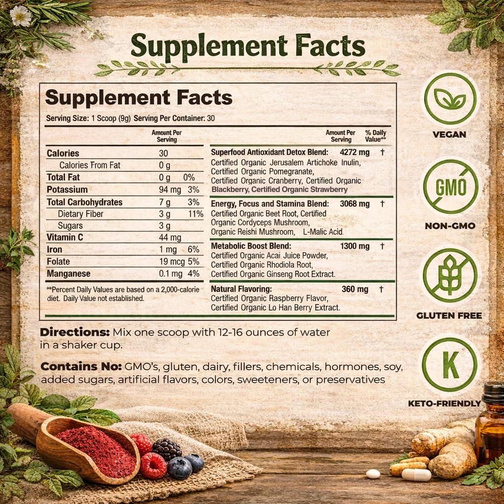 Organic Muscle Reds Superfood Acai Berry Powder 30 Servings