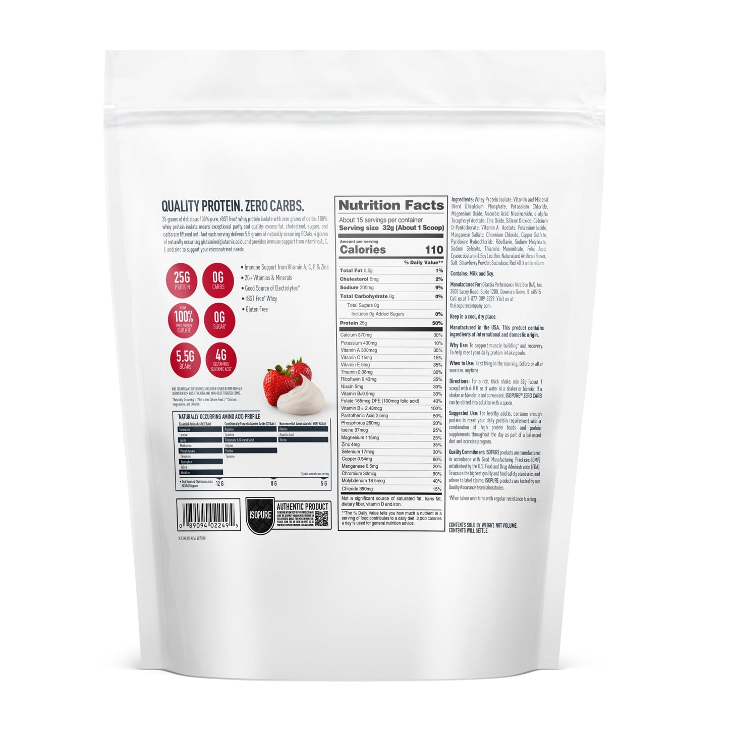 Isopure Zero Carb 100% Pure Whey Isolate Protein Powder, Strawberries & Cream, 1 lb