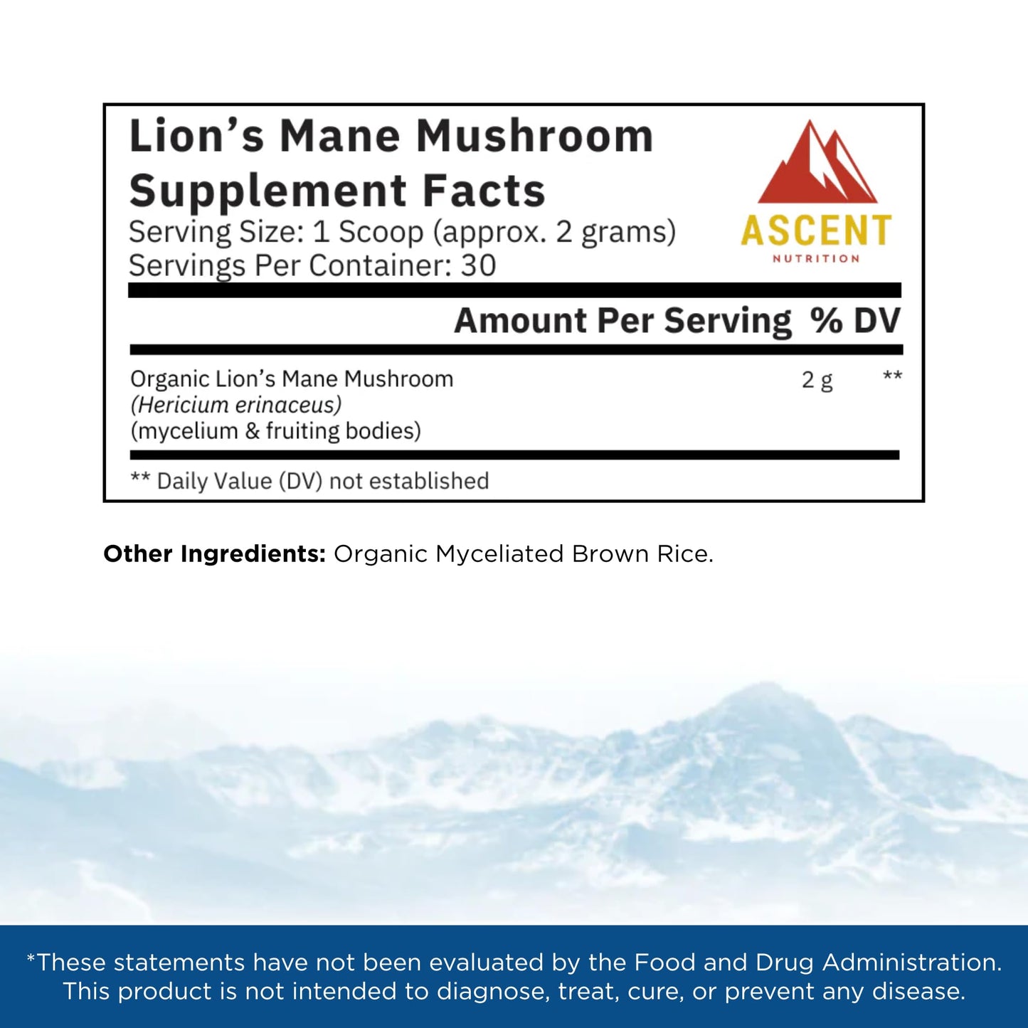 Ascent Nutrition Organic Lion's Mane Mushroom Powder, 2.12 oz