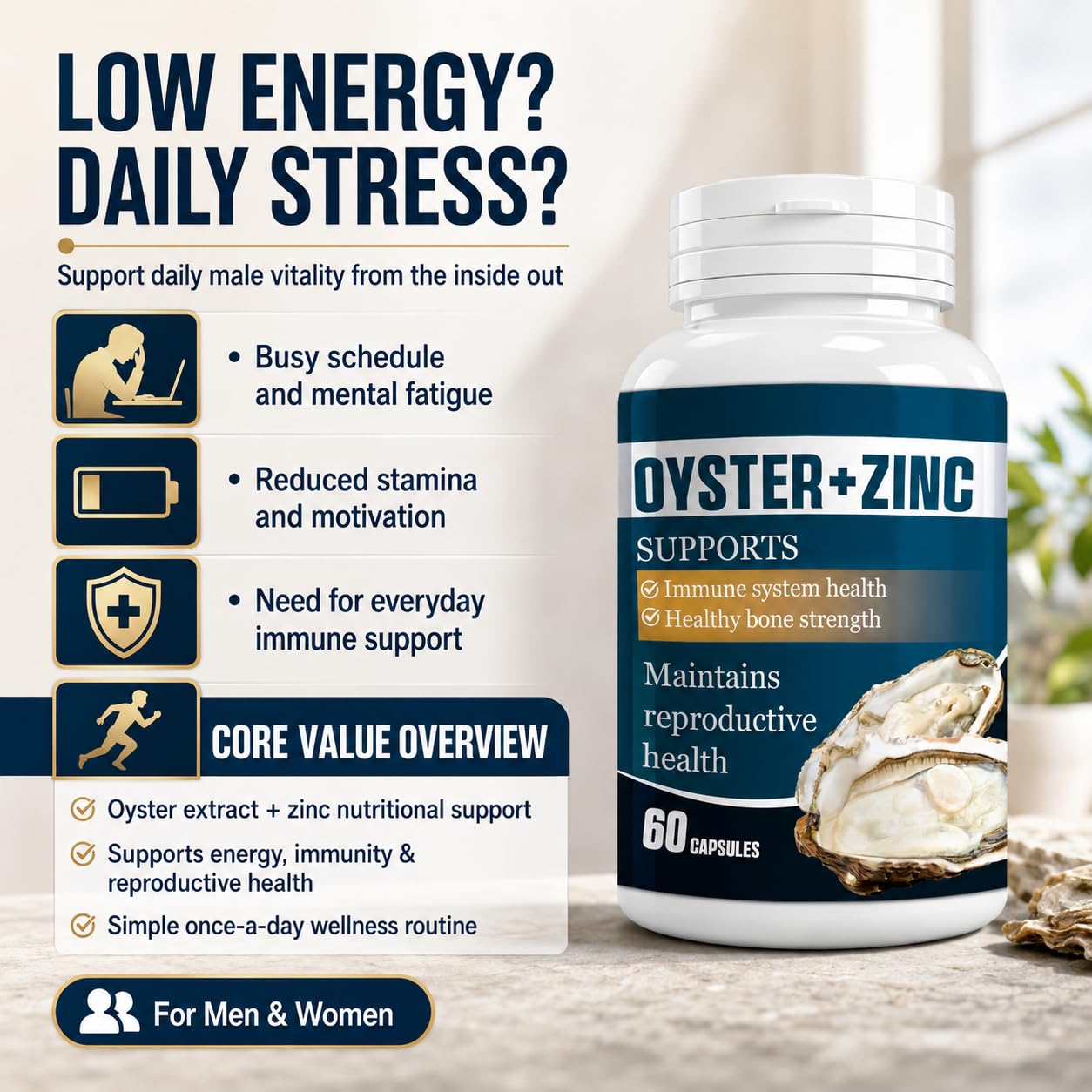 Clijyyem Oyster Extract with Zinc Powder Capsules, 60 Count