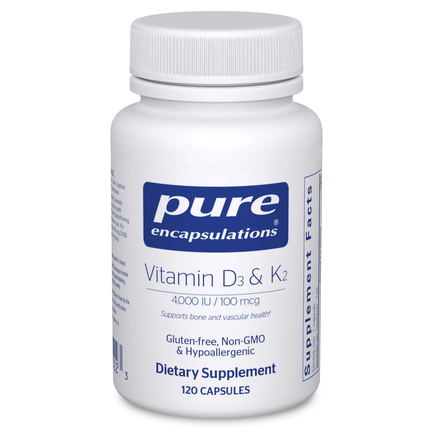 Pure Encapsulations Vitamin D3 & K2 Capsules, 120 Count