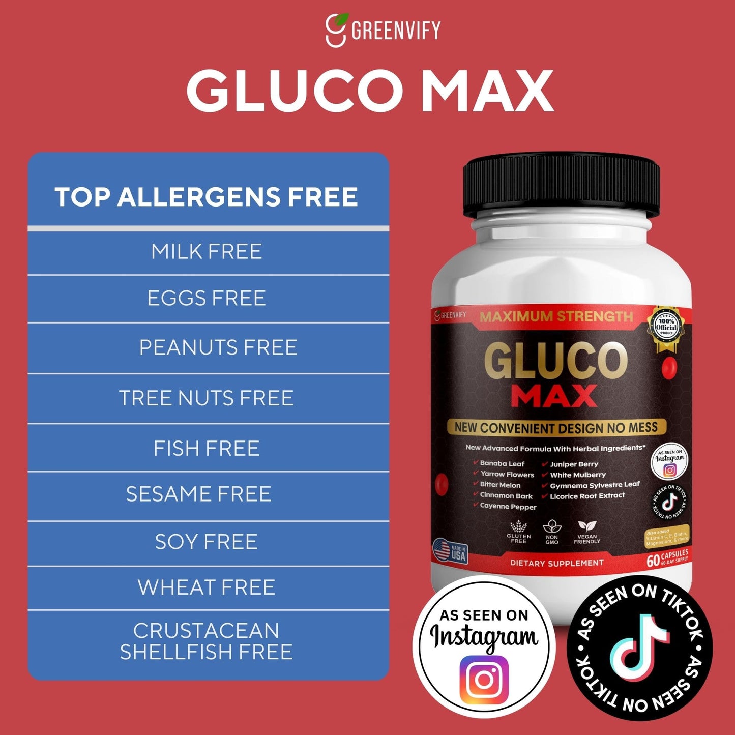 GREENVIFY Gluco Max Supplement Capsule, 60 Capsules
