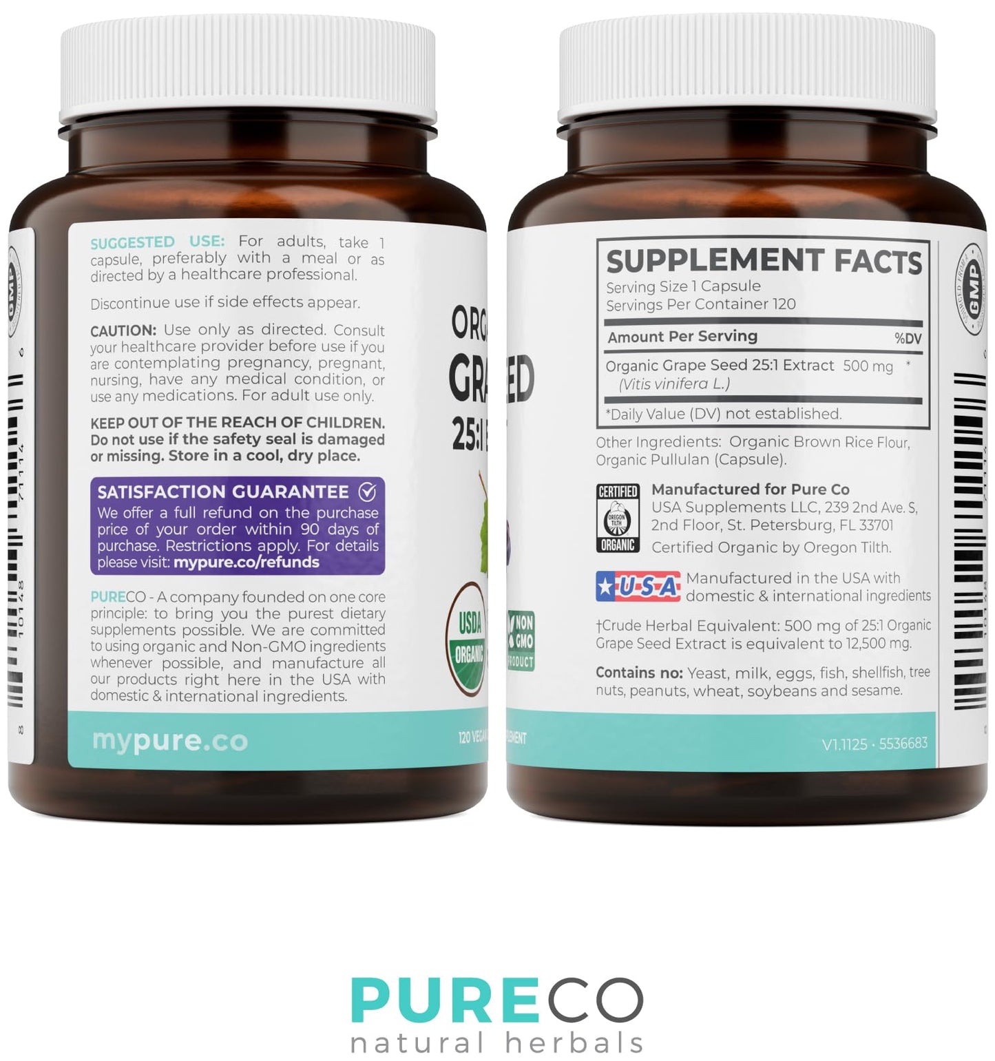 PURE CO Grape Seed Extract USDA Organic Capsule 120 Count