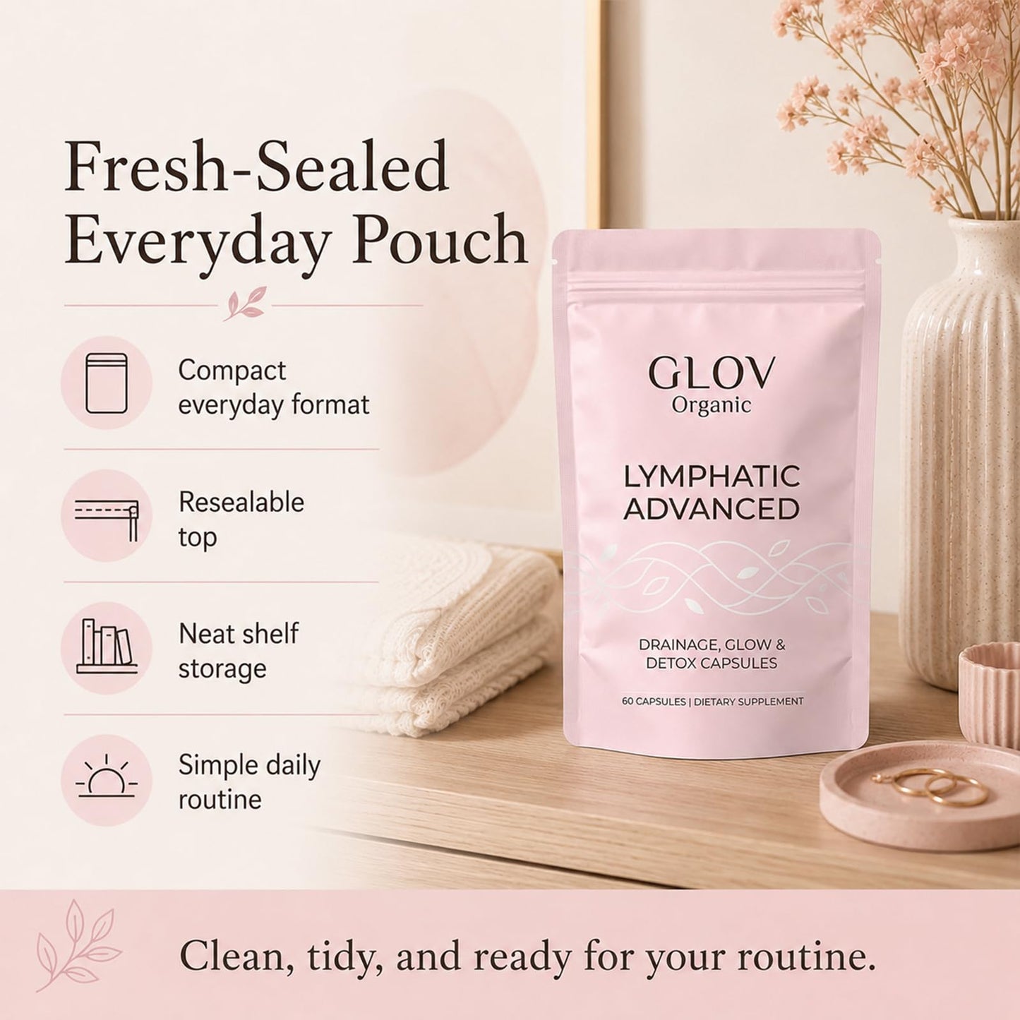 Glov Organic Glov Lymphatic Advanced Drainage Glow Detox 60 Capsules