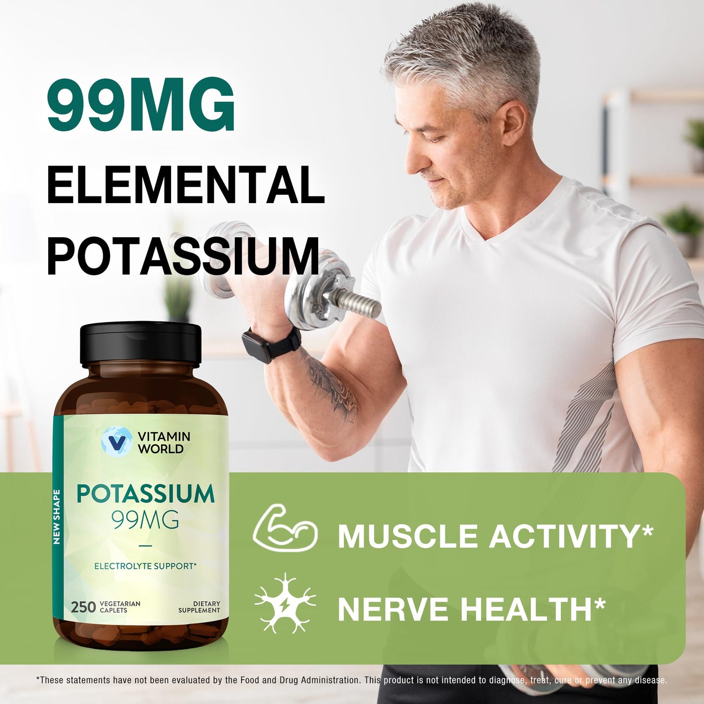Vitamin World Potassium 99 mg Caplets, 250 Count
