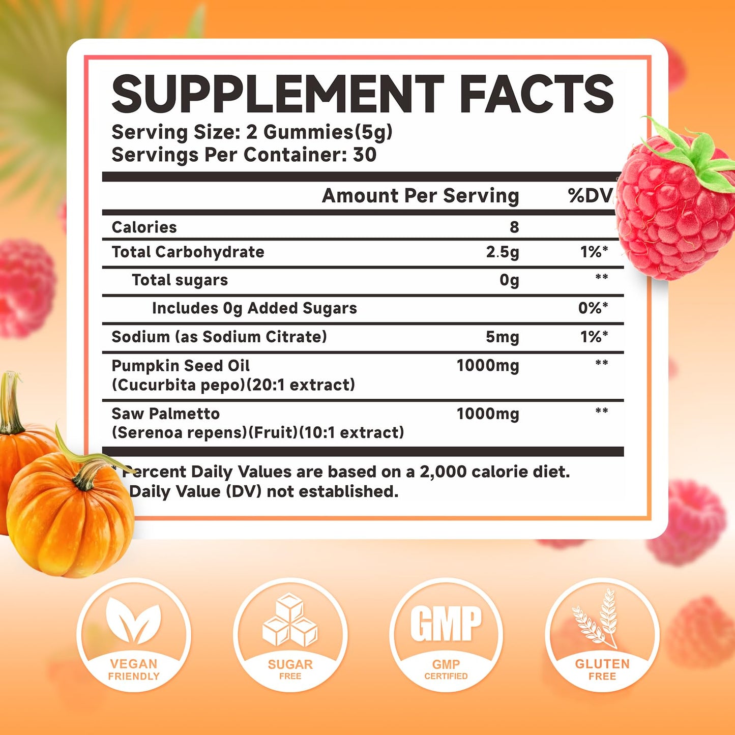 MEENCCD Pumpkin Seed Oil Gummies with Saw Palmetto for Hair and Skin Health, Sugar-Free Raspberry Flavor, 120 Count