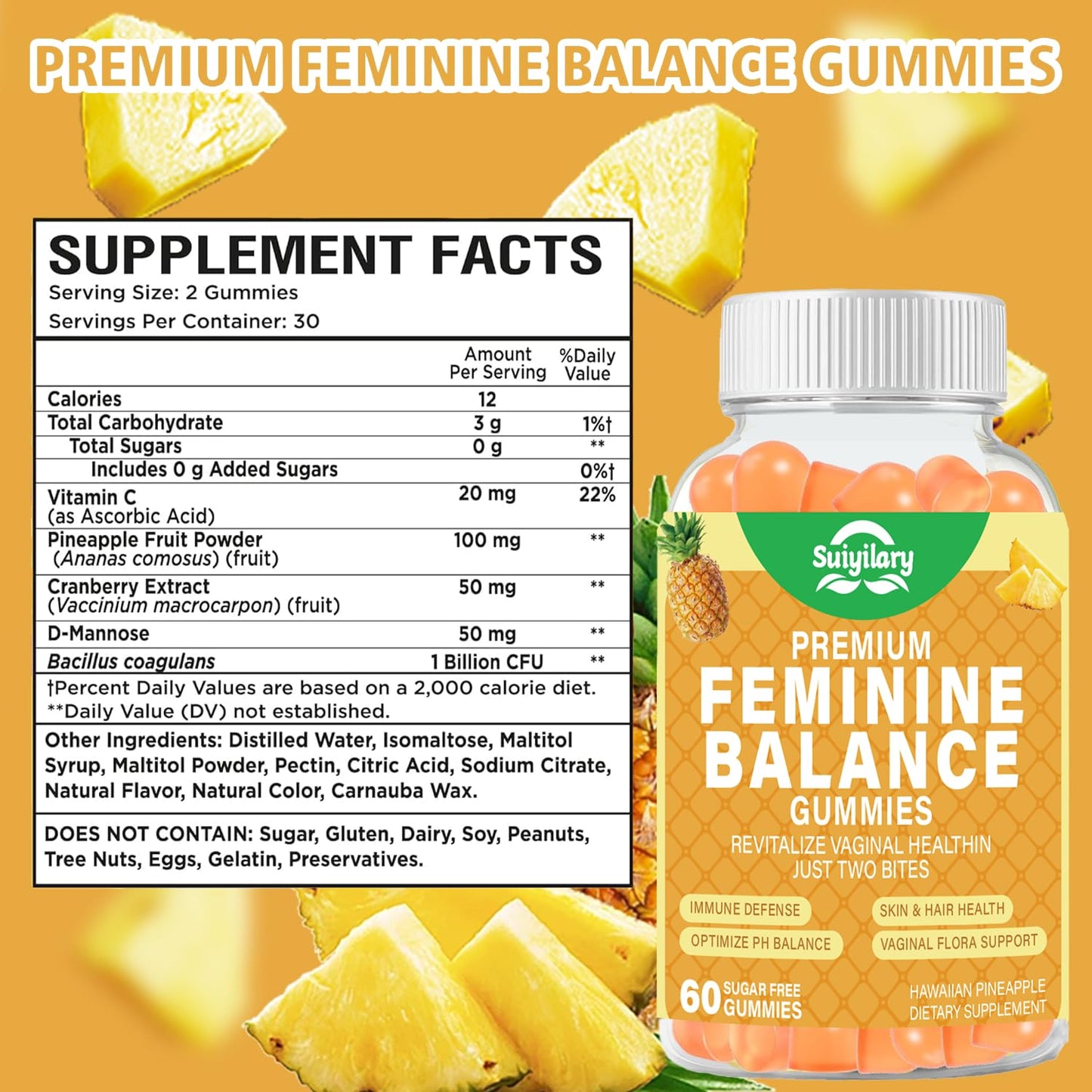 Suiyilary Feminine Probiotics Gummies, 60 Count