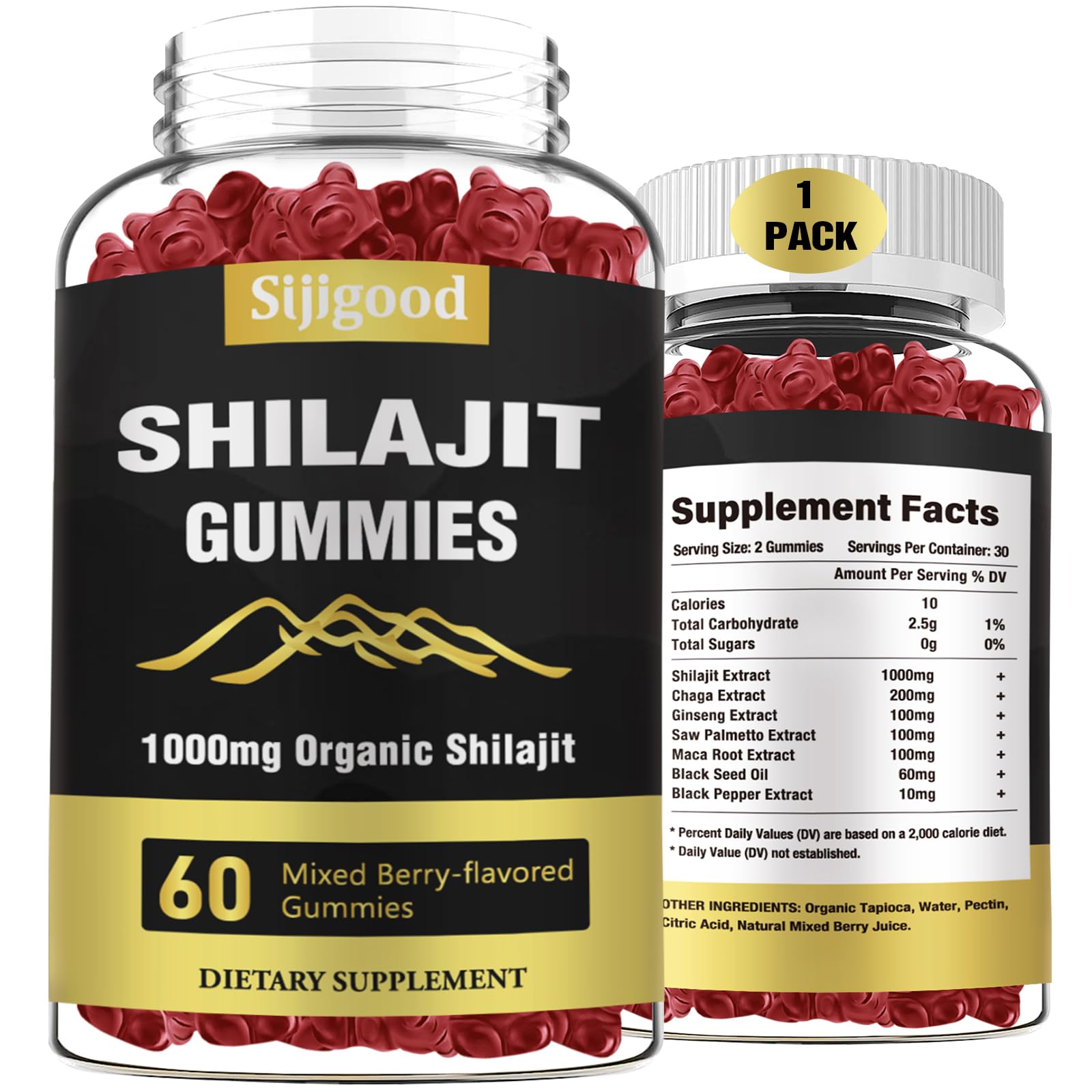 Sijigood Shilajit Gummies with 85+ Trace Minerals, 120 Gummies