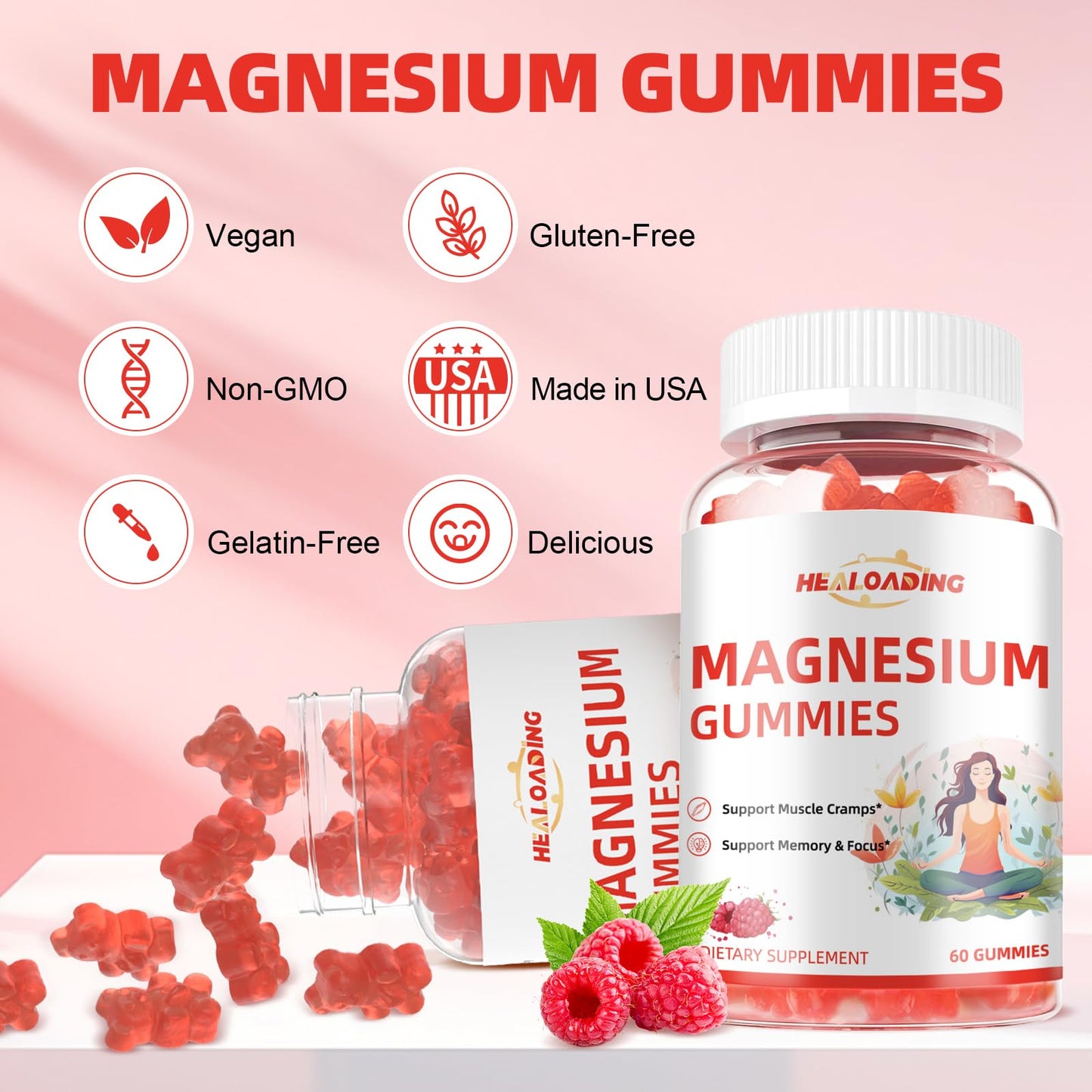 HEALOADING Magnesium Citrate Gummies 60 Count