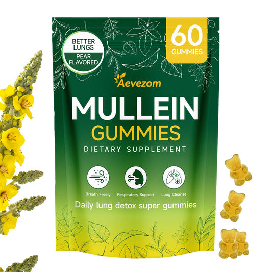 Aevezom Mullein Gummies for Lungs 2000mg Mullein Leaf Herbal Extract, Natural Herbal Supplement, Respiratory Support, Lung Cleanse for Smoker, 60 Gummies