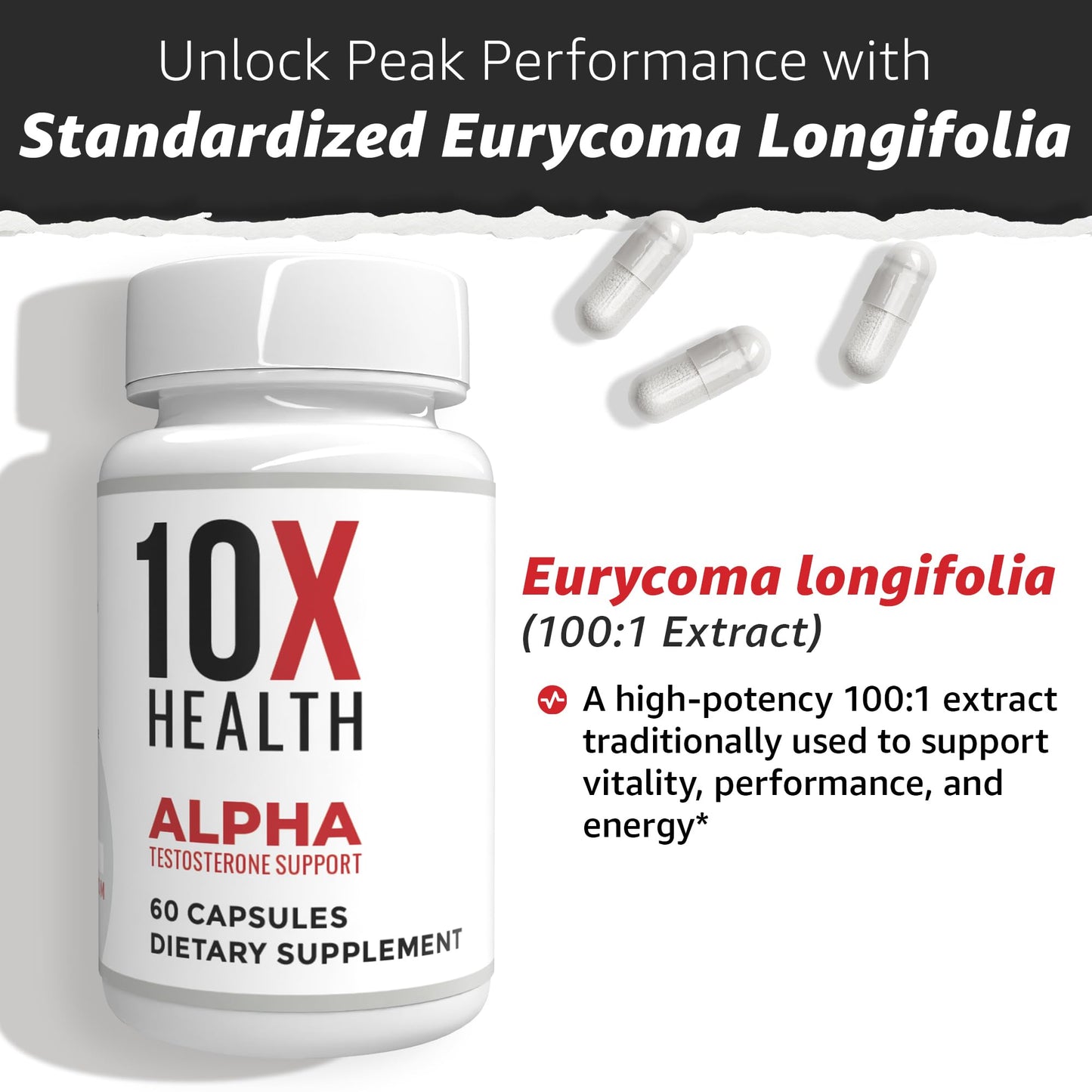 10X Health System Alpha Testosterone Supplement for Men, 60 Capsules