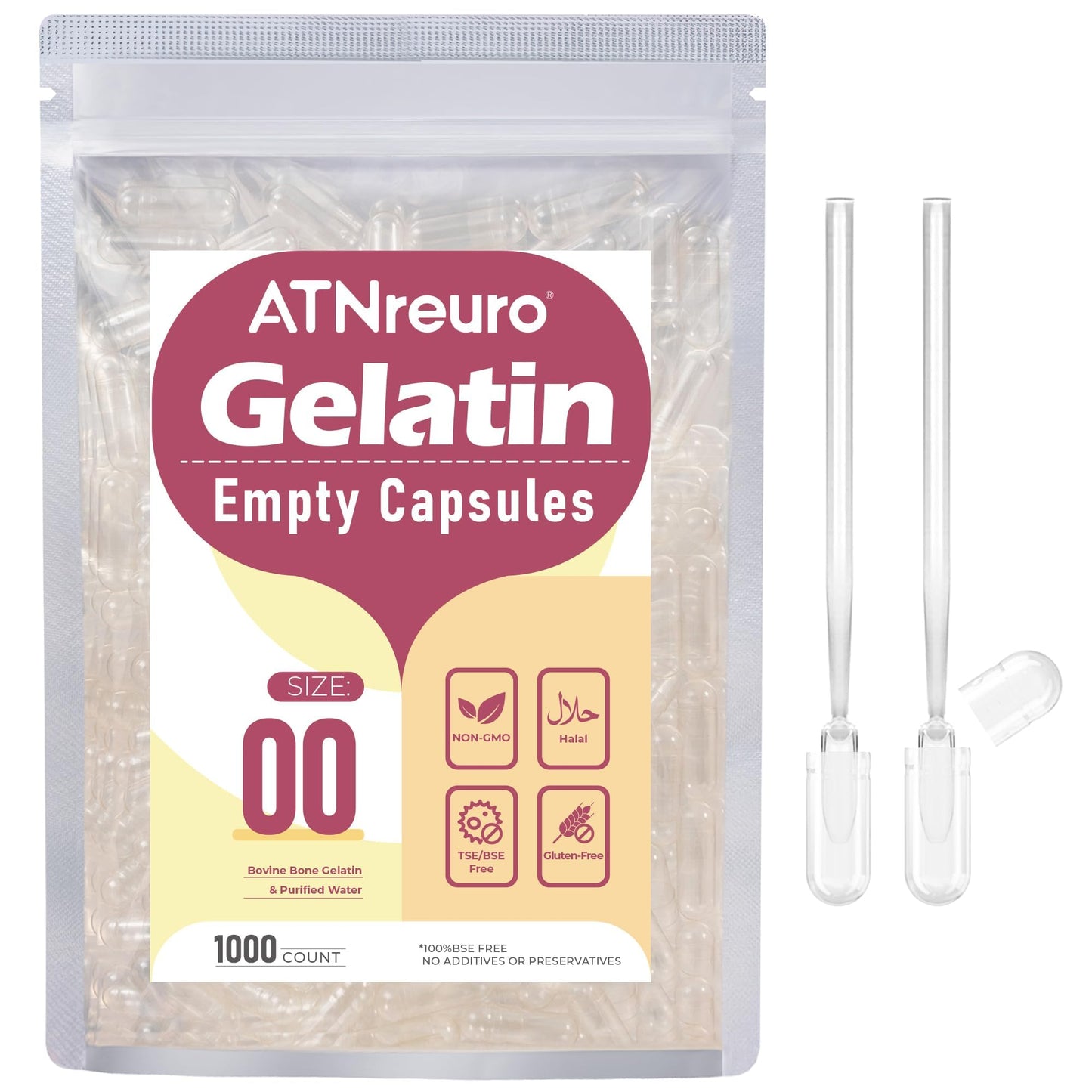 ATNreuro Size 00 Empty Gelatin Capsules, 1000 Count