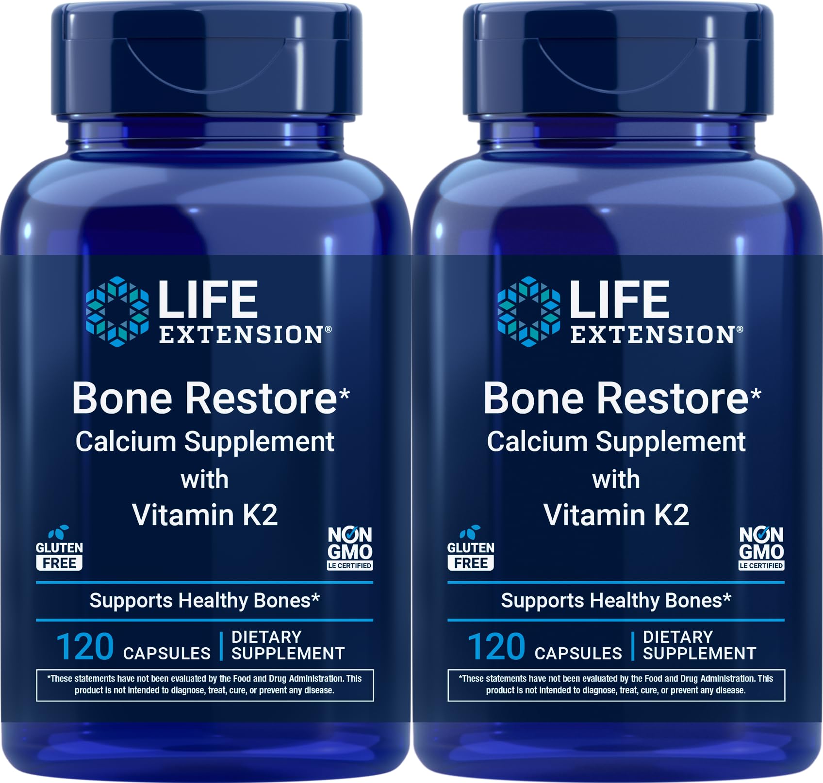 Life Extension Bone Restore Calcium Supplement with Vitamin K2 Capsules, 240 Capsules