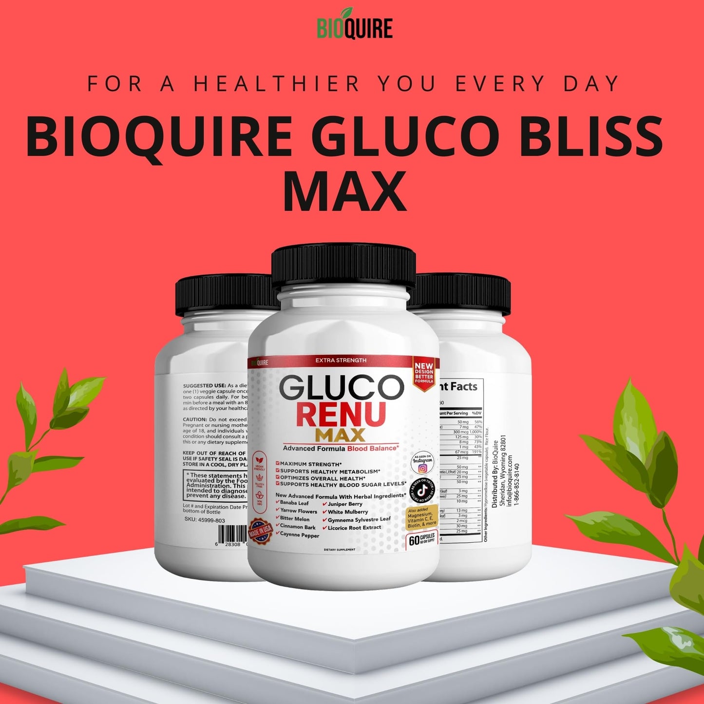 BIOQUIRE Gluco Rina Max Ultra Dietary Supplement Capsules, 60 Capsules