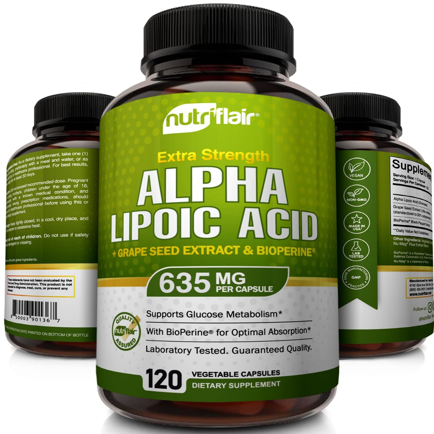 NutriFlair Alpha Lipoic Acid 600mg Capsules 120 Count