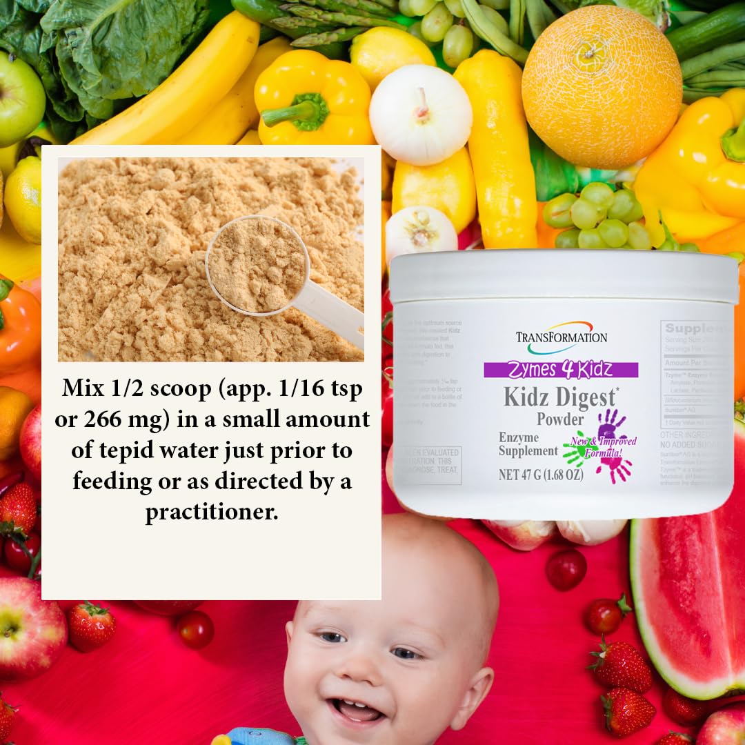 TRANSFORMATION Digestive Enzymes Powder, Natural Digestive Support for Kids, 1.65 oz
