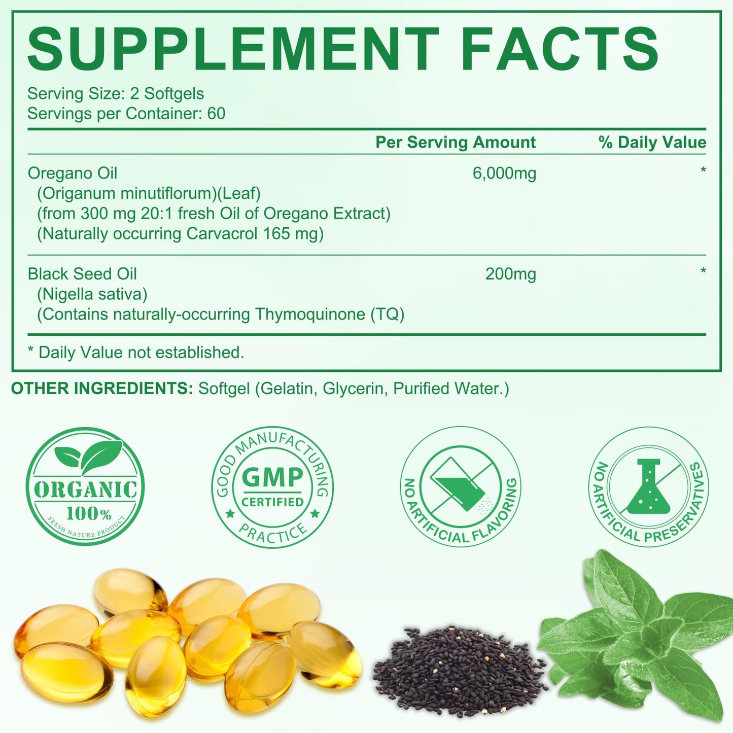Nyloriaine Oregano Oil with Black Seed Oil Capsules, 120 Count