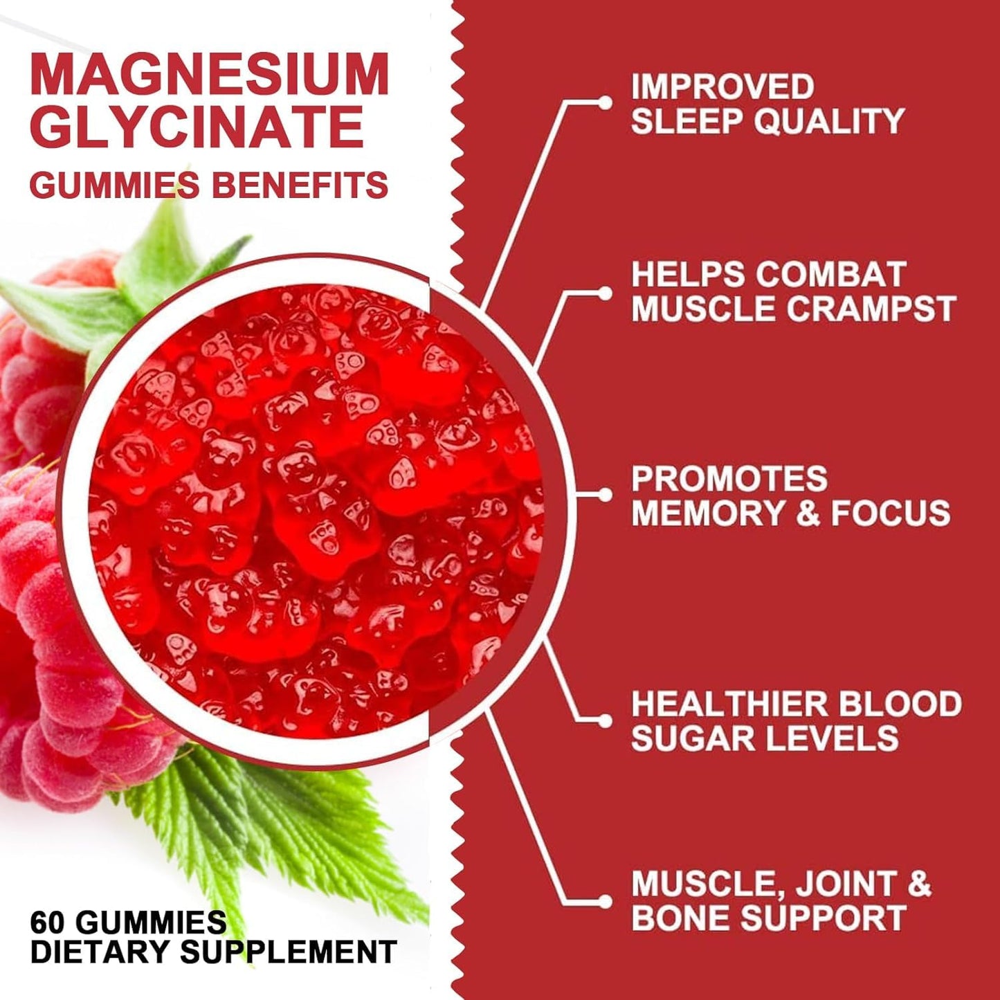 SNEDARK VitalOrganic Magnesium Glycinate Gummies 500mg, 60 Gummies