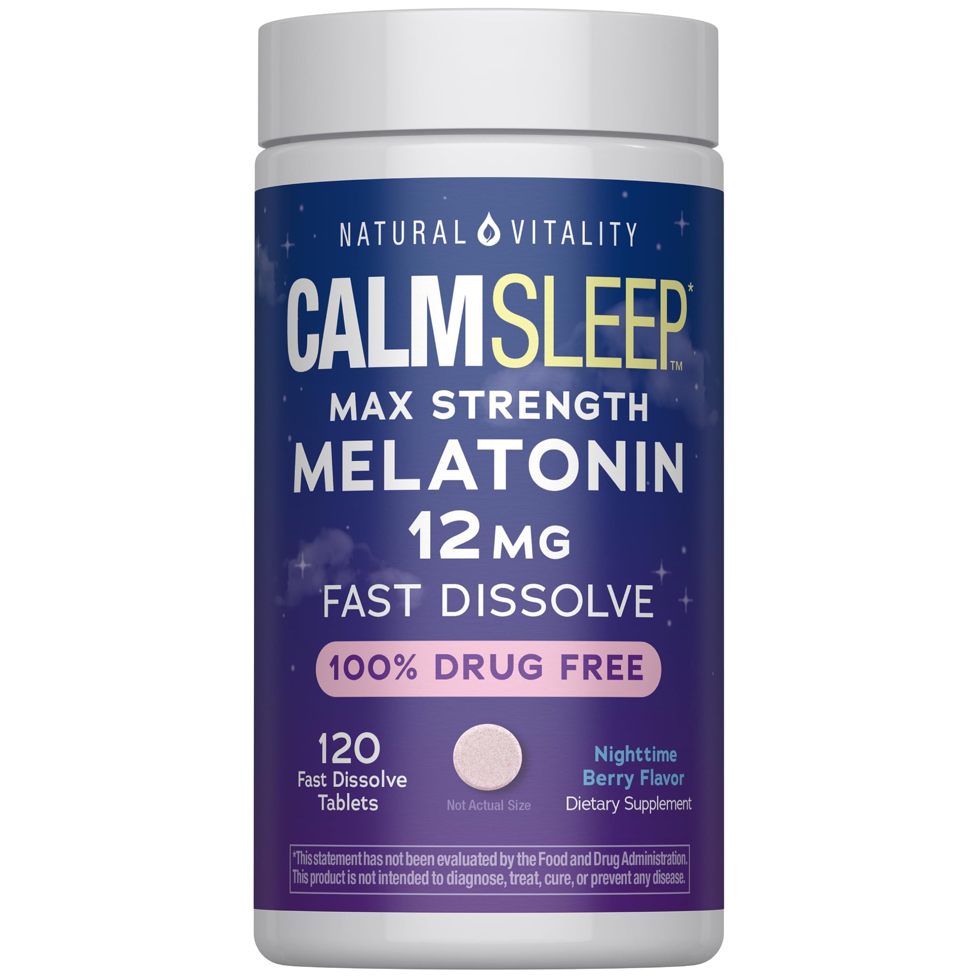 Natural Vitality Calm Sleep Melatonin 12mg Fast Dissolve Tablets, 120 Tablets