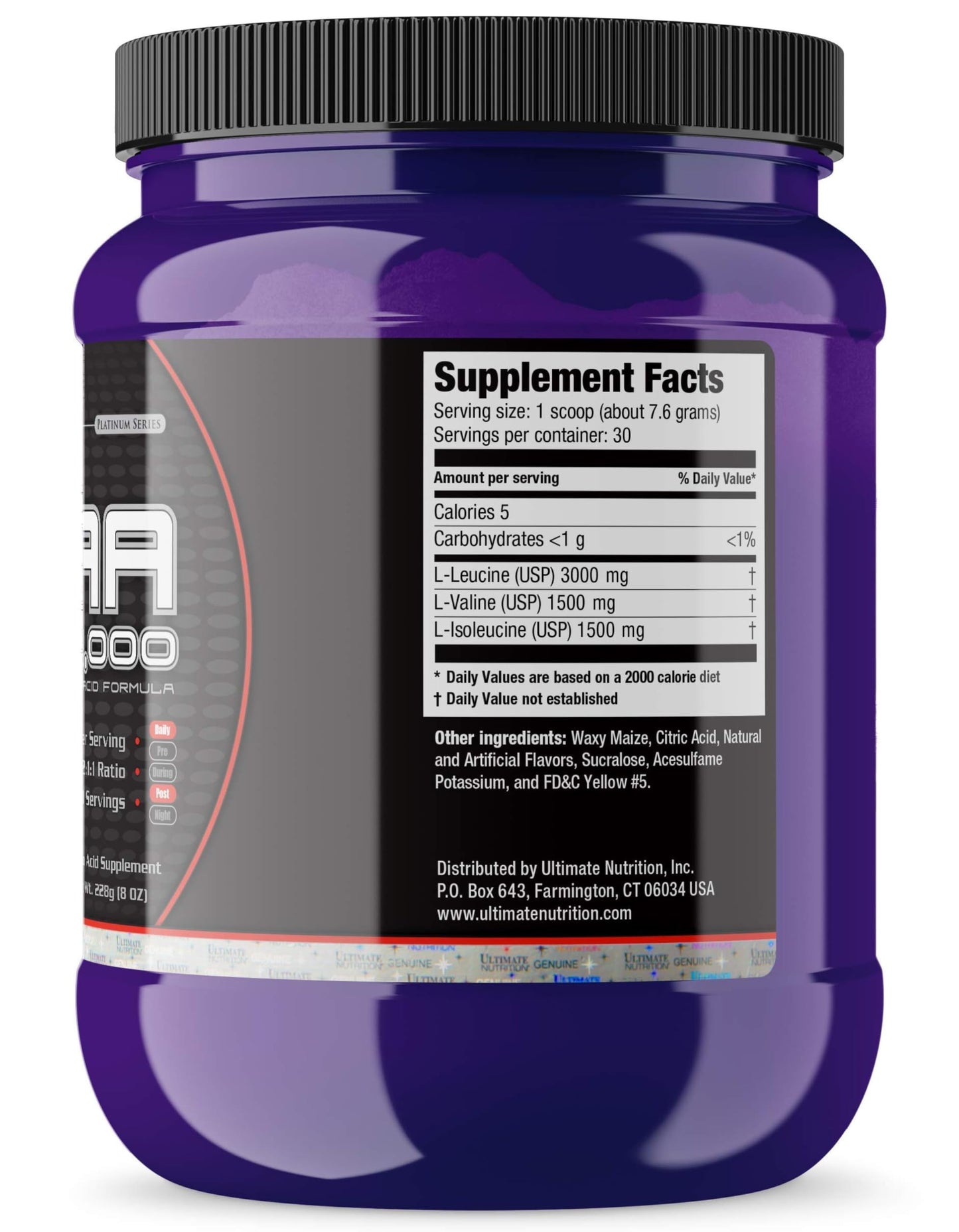Ultimate Nutrition BCAA Powder - Caffeine Free with 3g Leucine, 1.5g Valine, 1.5g Isoleucine, Lemon Lime Flavor, 8 oz