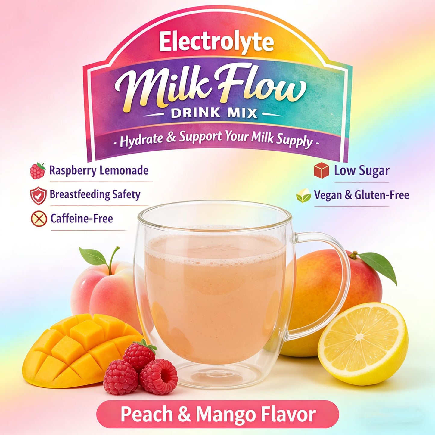 Roreiye Electrolyte Milk Powder Raspberry Peach Flavor for Breastfeeding Moms, 10.58 oz
