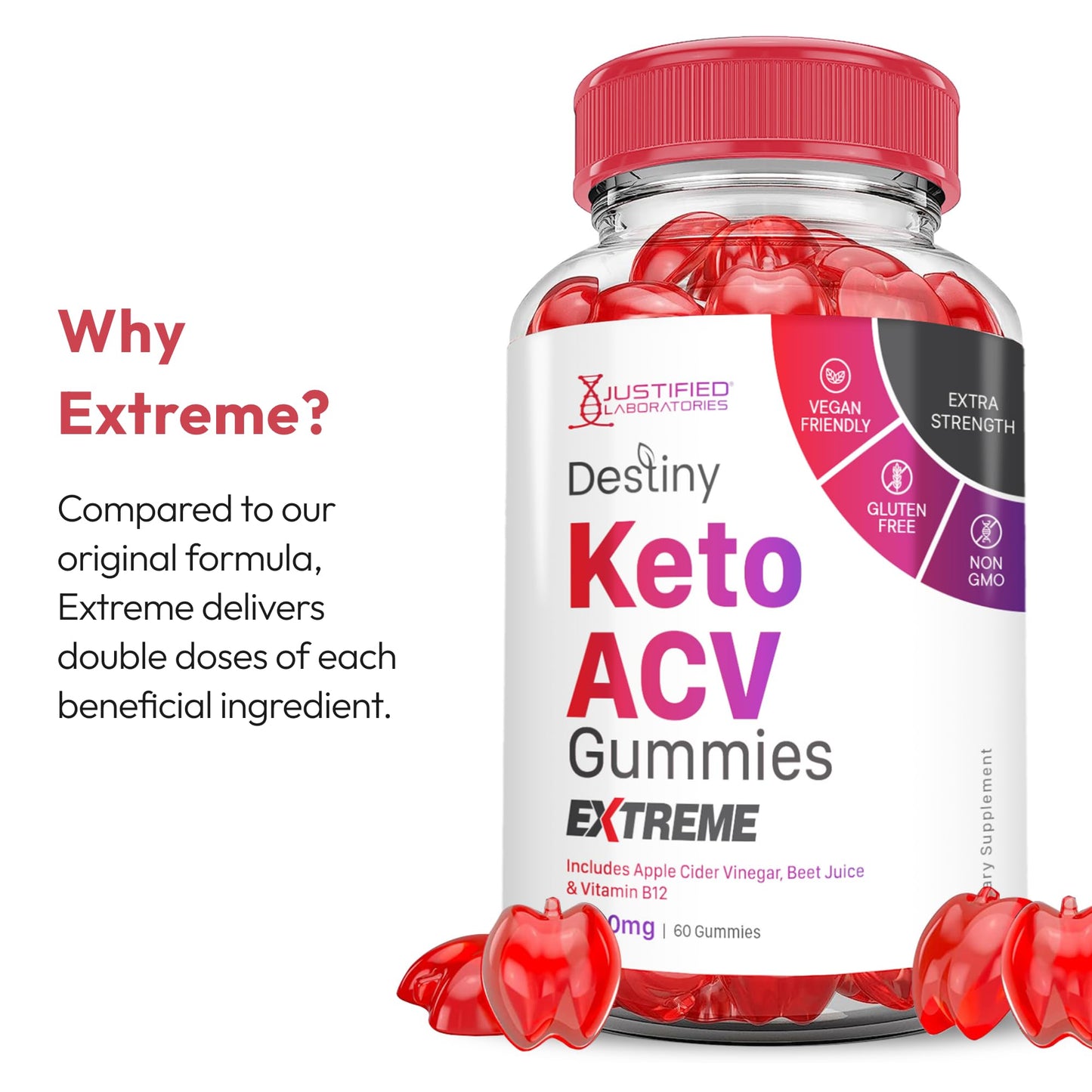 Justified Laboratories Destiny Keto ACV Gummies Extreme Gummy 180 Count