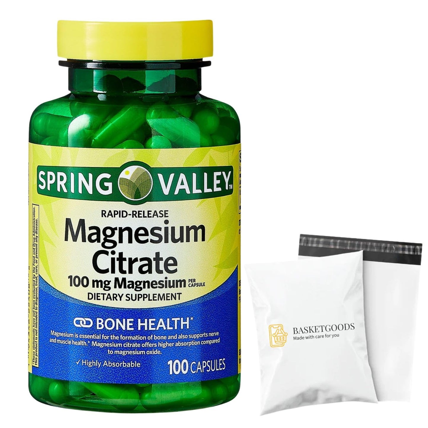 BASKETGOODS Magnesium Citrate 100 mg Capsules, 100 Count