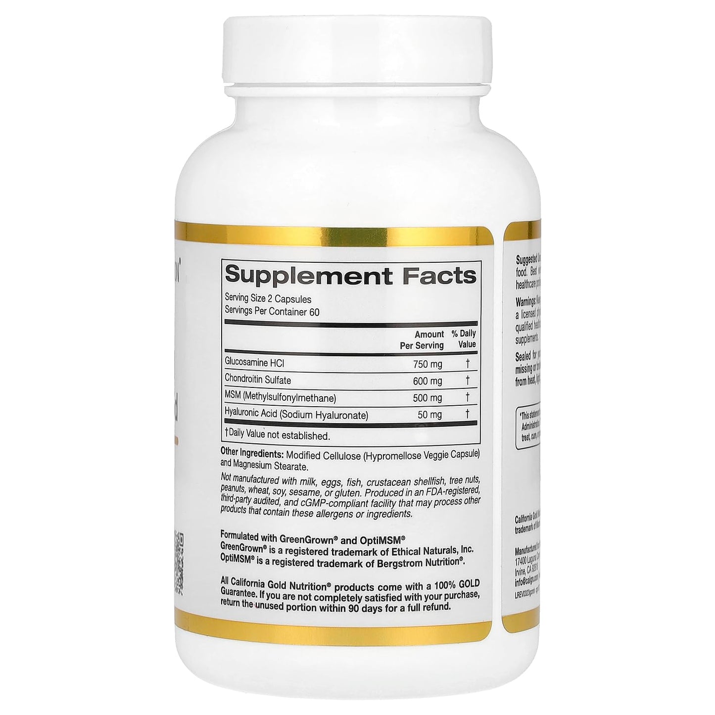 California Gold Nutrition Glucosamine, Chondroitin, MSM Plus Hyaluronic Acid Capsules, 120 Count
