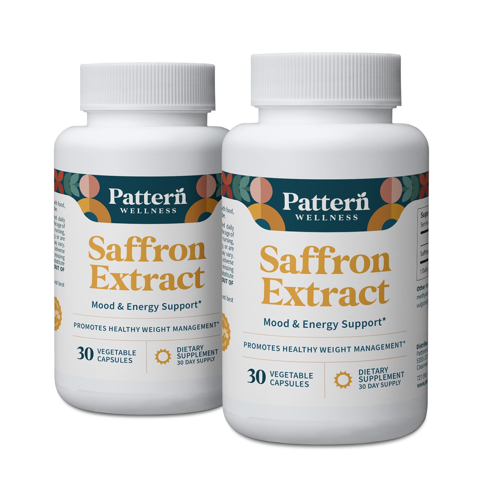 Pattern Wellness Saffron Extract Mood & Wellness Support 88.5mg Saffron Supplement Capsule, 60 Count