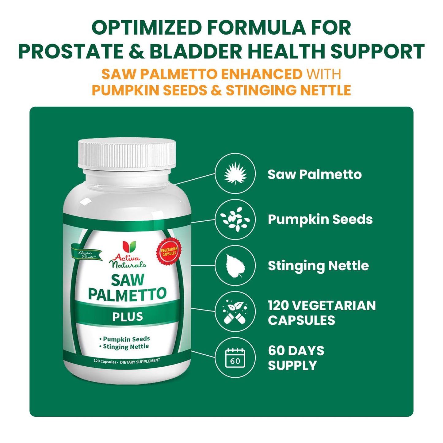 Activa Naturals Saw Palmetto for Men Prostate Health Supplements Capsules 120 Count