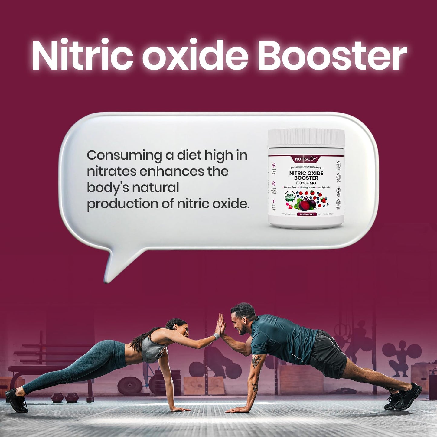 NUTRAJOY Organic Beet Root Powder Nitric Oxide Superfood Supplement for Energy Support, Nitric Oxide Booster, Vegan, Mixed Berry Flavor Powder, 8.8 oz