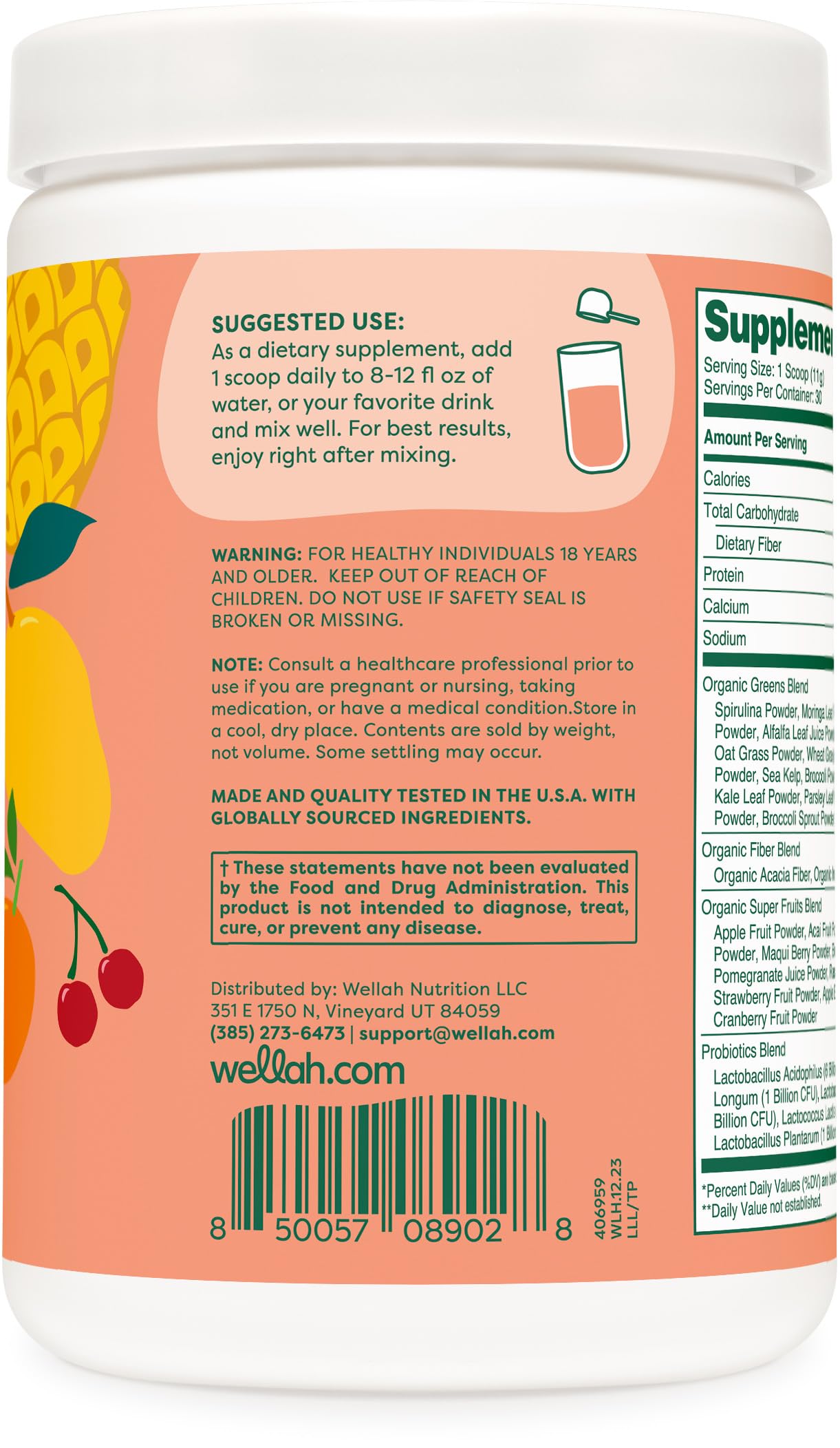 Wellah Leaf, Laugh, Love Super Greens Powder (Tropical Punch) 12.2 Ounce