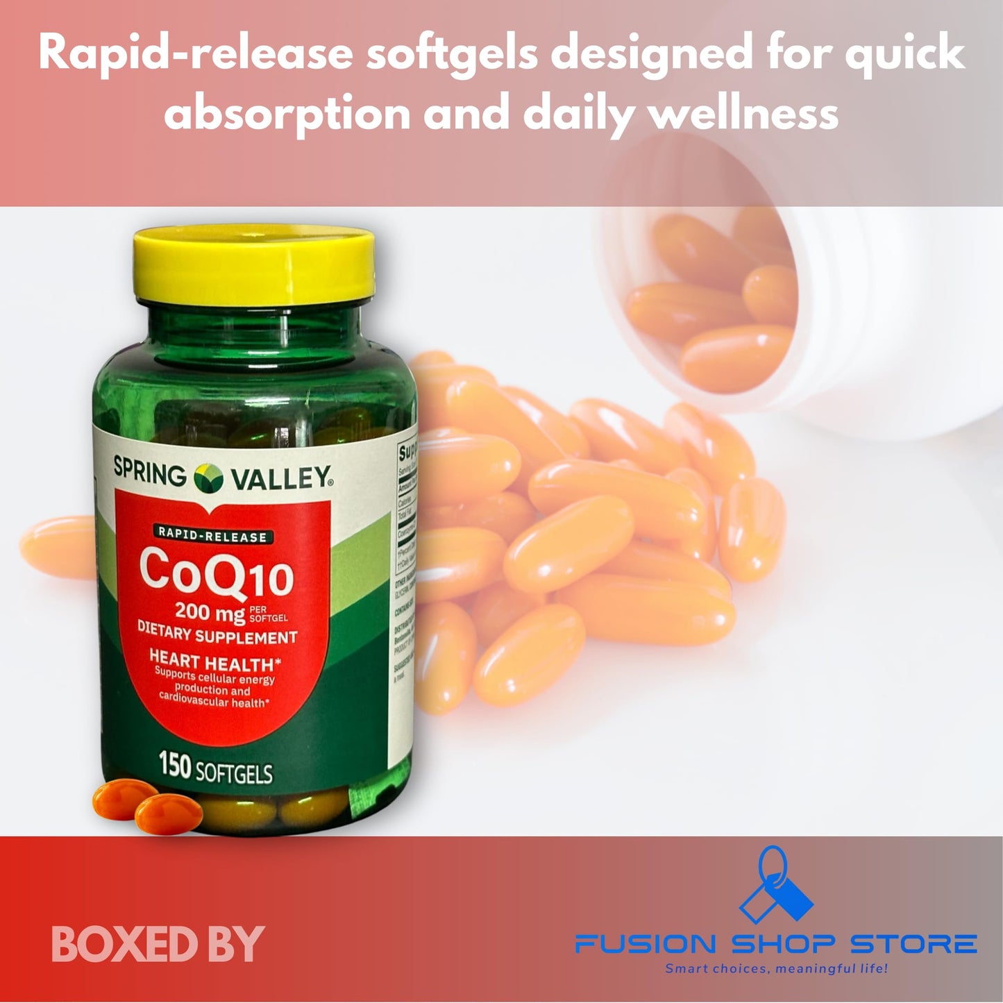 Fusion Shop Store CoQ10 200mg Rapid Release Softgels, 150 Count