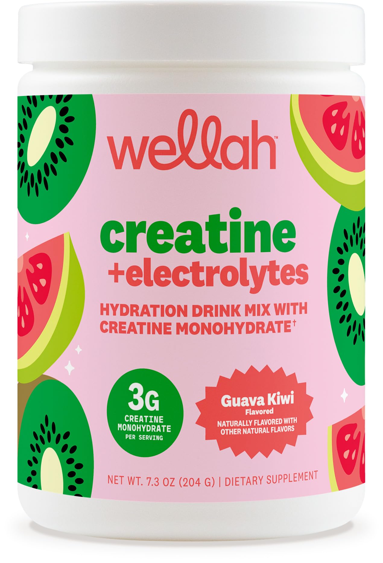 Wellah Creatine + Electrolytes Powder (Guava Kiwi), 7.3 Ounce