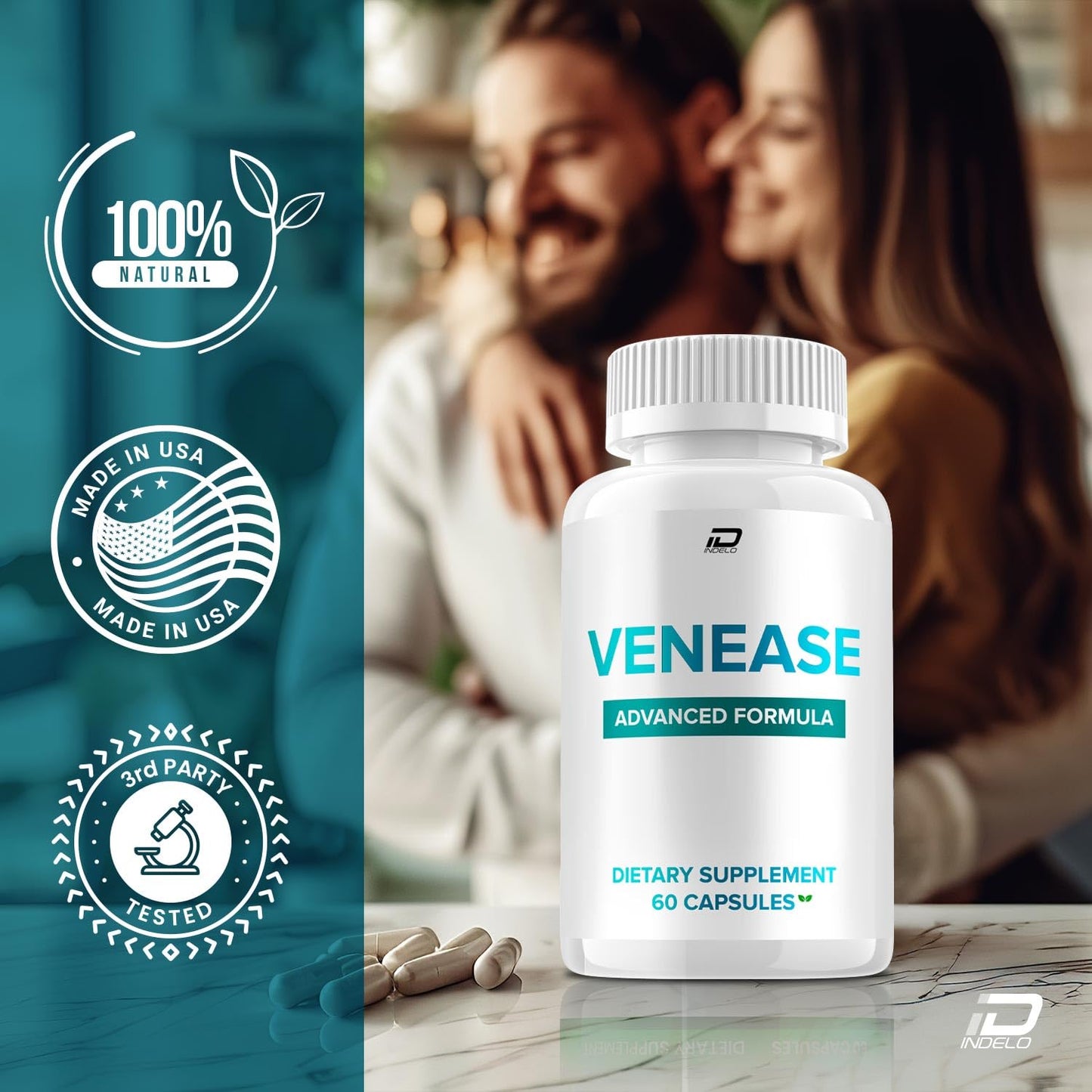 Indelo Venease Natural Blend Daily Health Supplement 120 Capsules