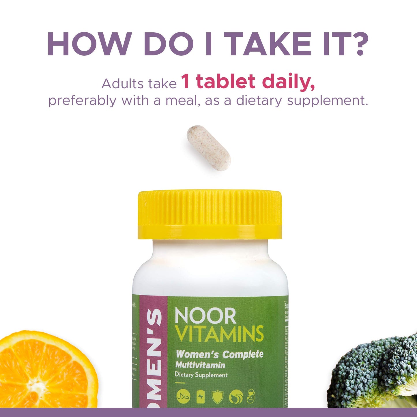 Noor Vitamins Halal Women's Multivitamin & Mineral Once Daily Vitamin Supplement Capsule, 60 Count