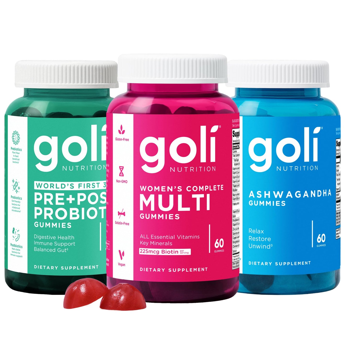Goli Stress Less, Glow More, Digest Better Bundle Gummies 60 Count
