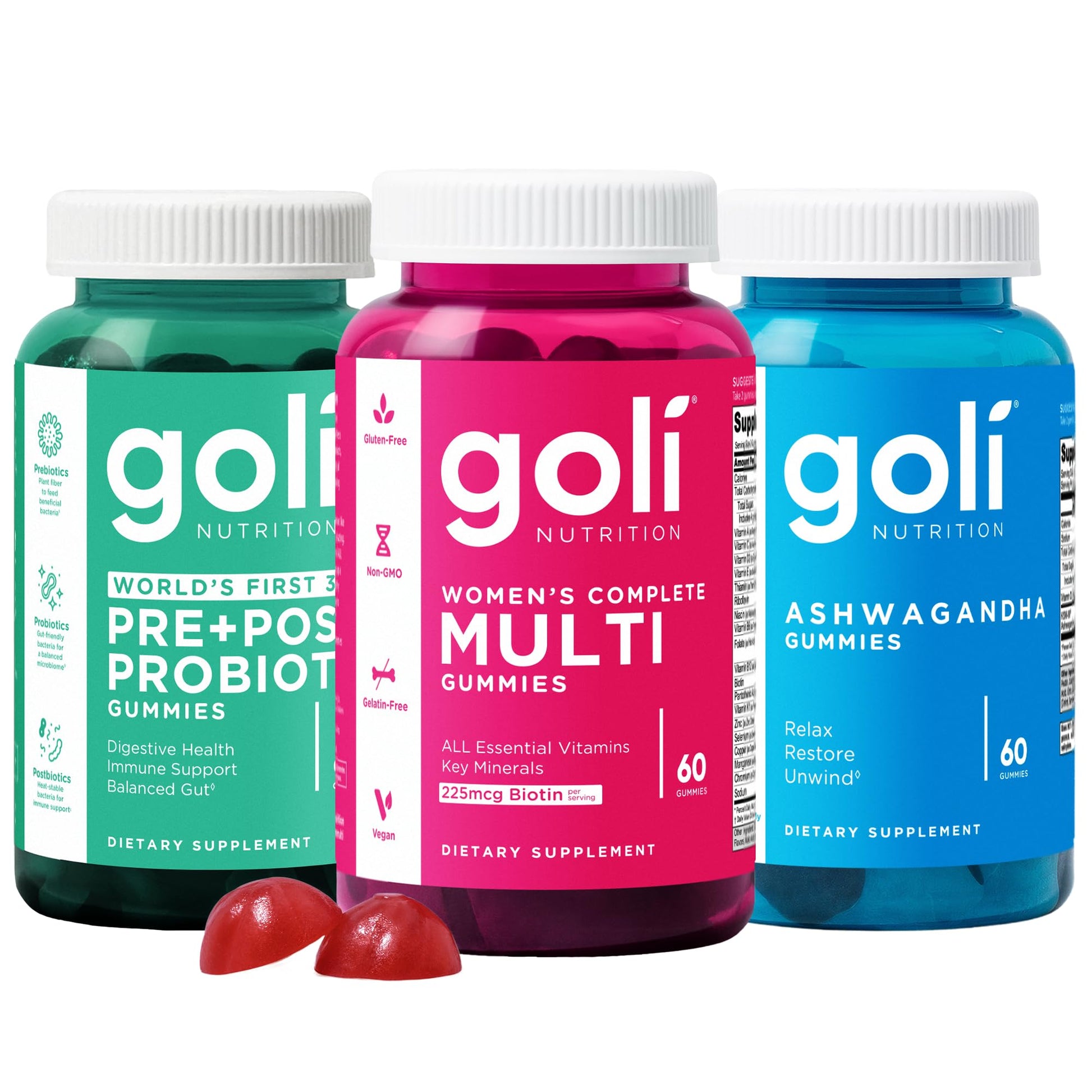 Goli Stress Less, Glow More, Digest Better Bundle Gummies 60 Count