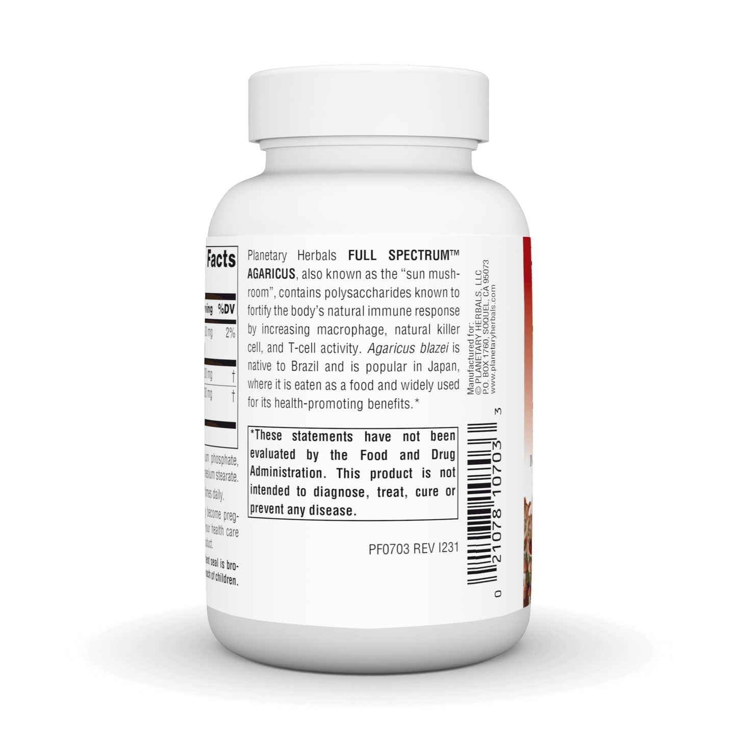 Planetary Herbals Agaricus Full Spectrum 500mg, 90 Capsules