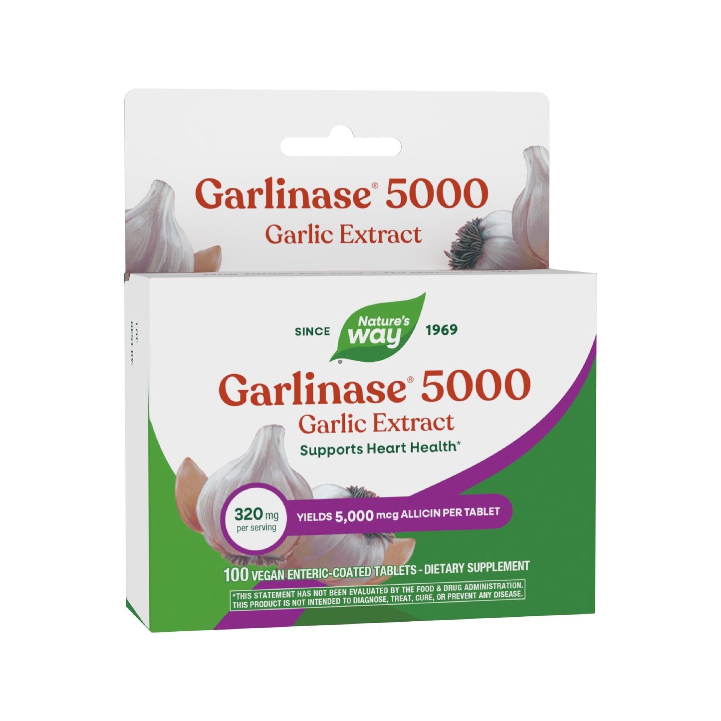 Nature's Way Garlinase 5000 Garlic Extract Supports Heart Health*, Odorless Garlic Supplements, Vegan, 100 Tablets