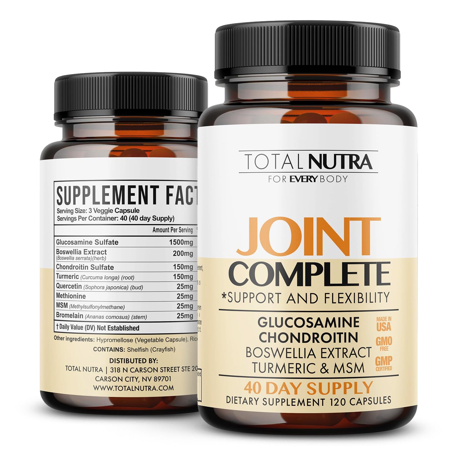 Total Nutra Glucosamine Chondroitin MSM Turmeric 2100mg Joint Complete Capsules, 120 Count