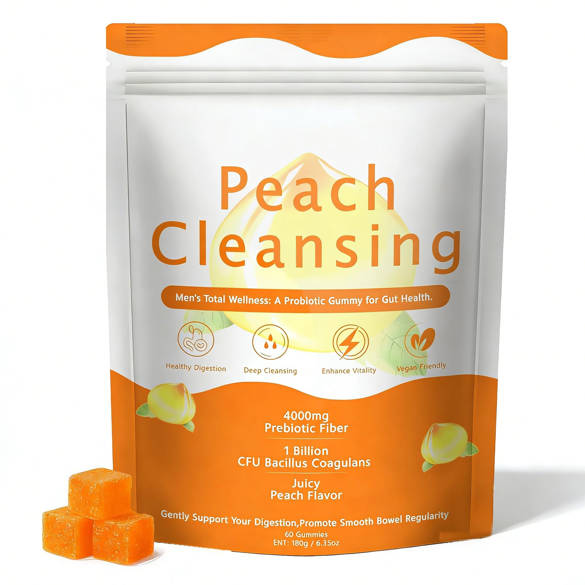 SERSANVE Peach Clean Prebiotic Fiber Gummies for Men 60 Gummies