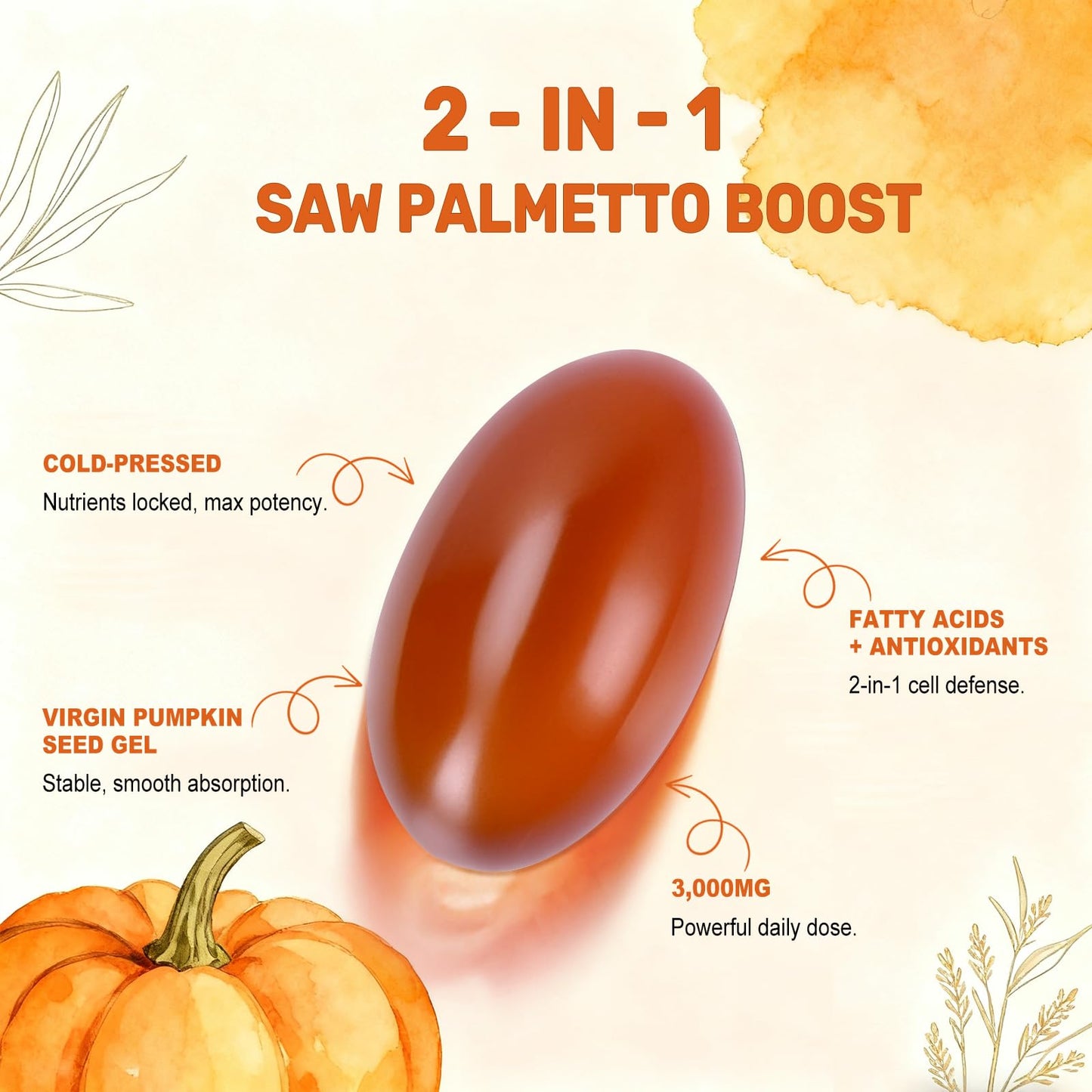 BEWORD Pumpkin Seed Oil with Saw Palmetto Softgels, 600 Count