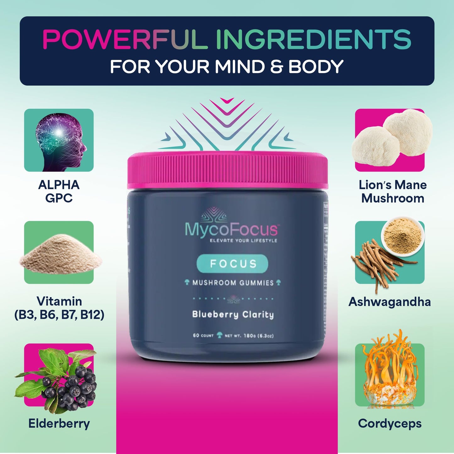 MycoFocus Clarity and Focus Mushroom Gummies 60 Count