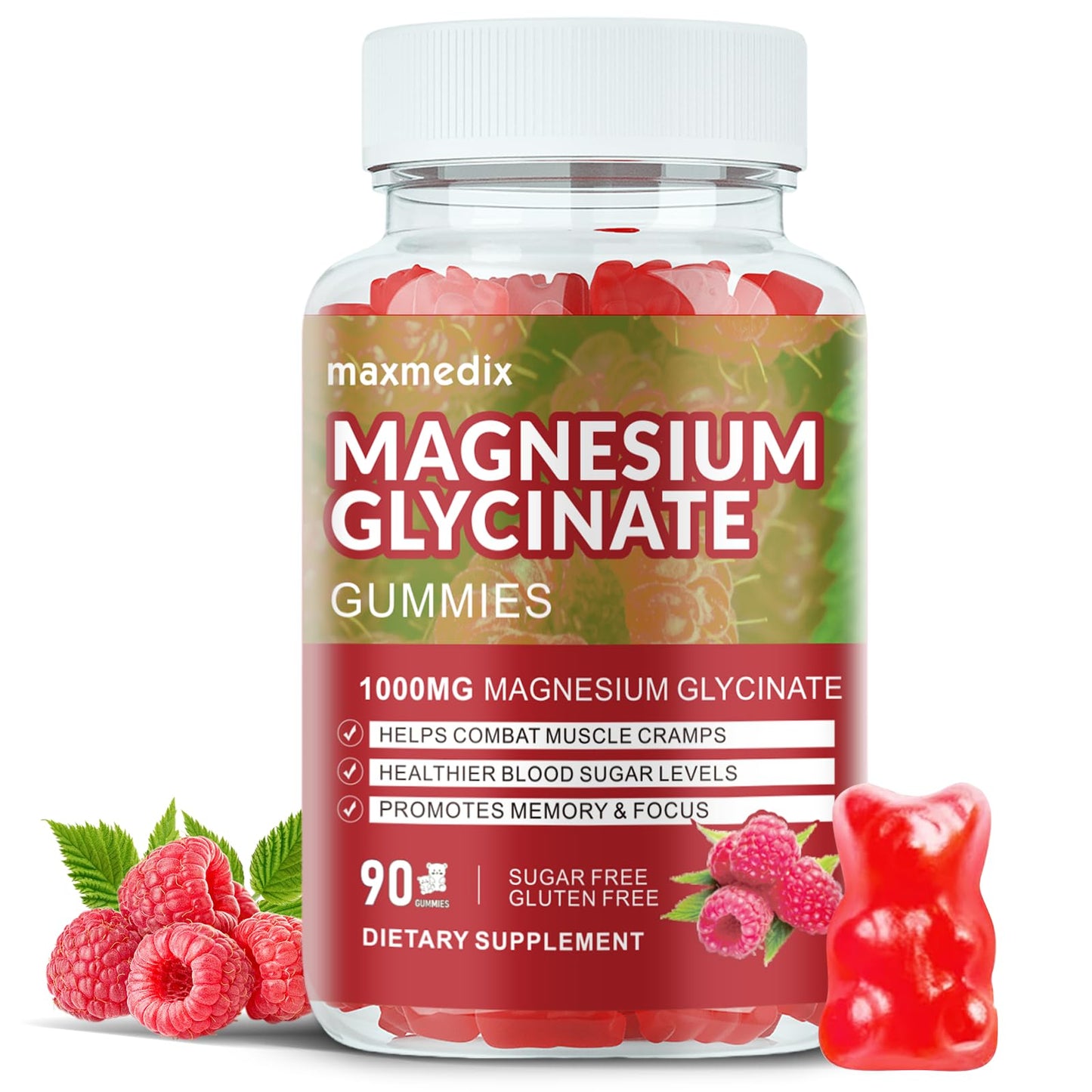 Maxmedix Magnesium Glycinate Gummies 1000mg Gummy, 90 Gummies