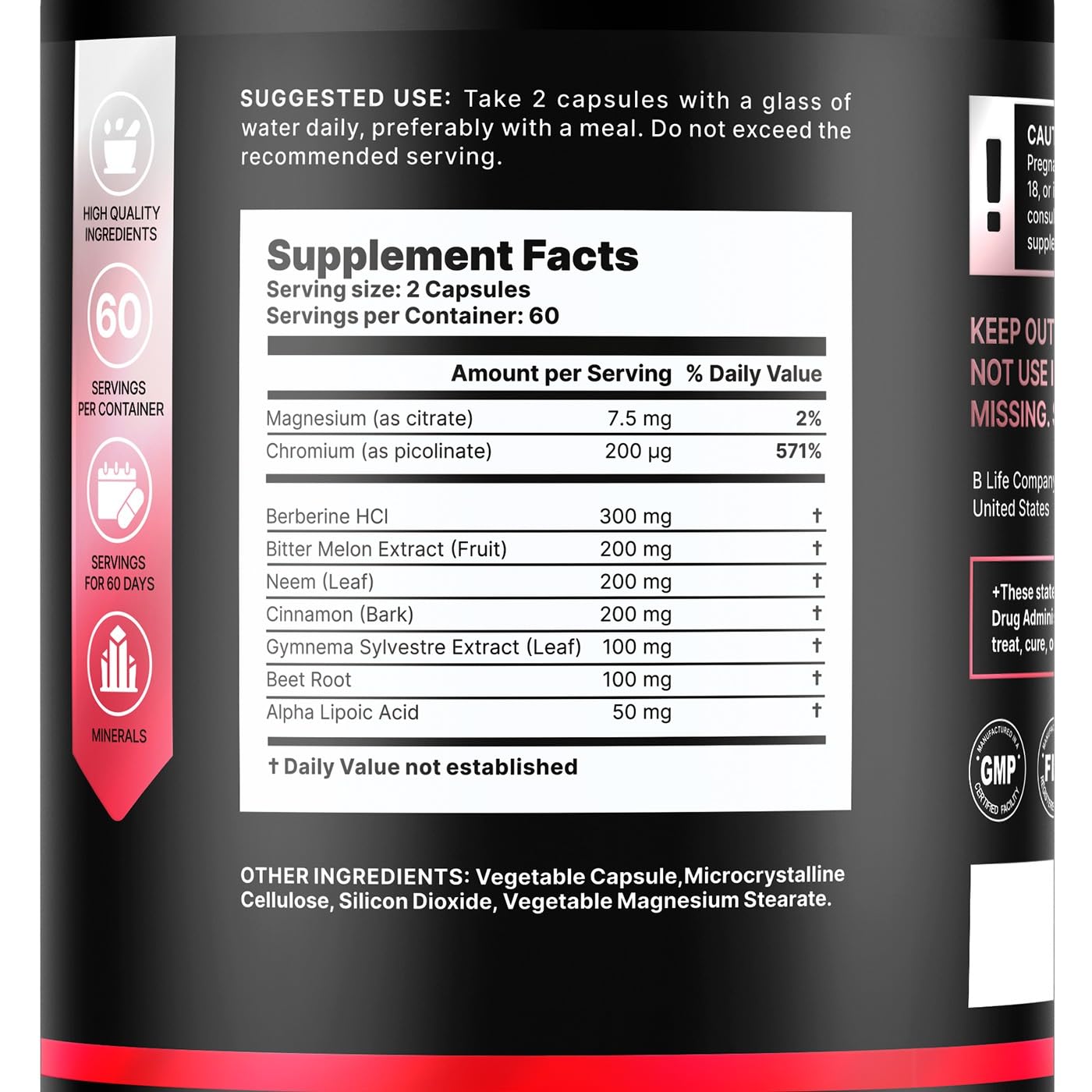 B Life Company Berberine Supplement 300mg – Berberine Complex Metabolism Capsule, 120 Capsules