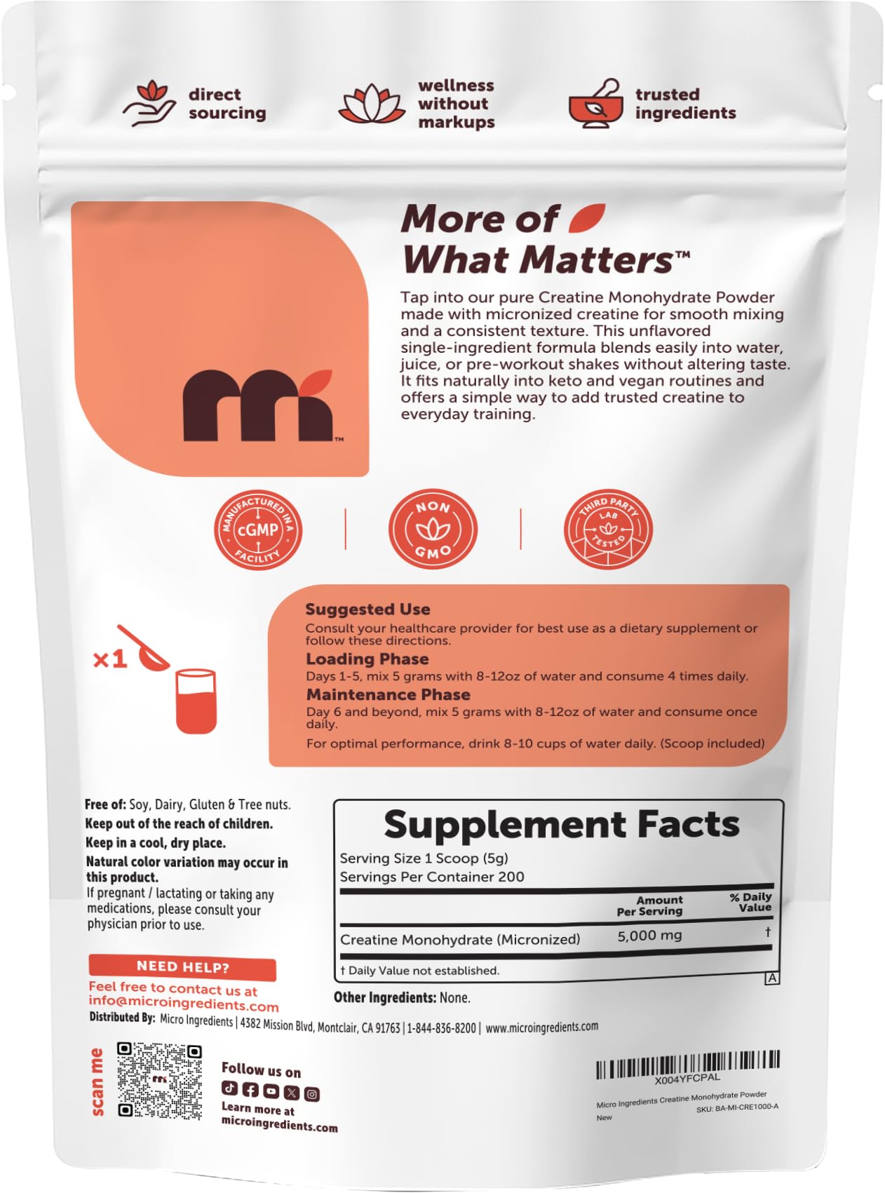 Micro Ingredients Creatine Monohydrate Powder 35.2 Servings