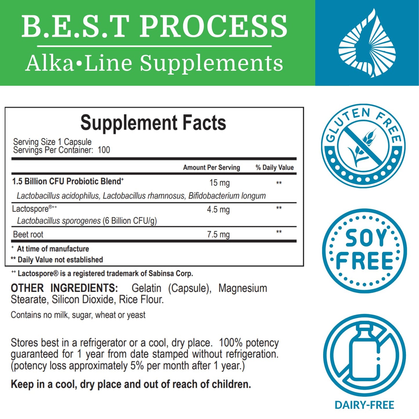 Morter HealthSystem Alkadophilus Best Process Alkaline Probiotic & Prebiotic Digestive Supplement Capsule 100 Count