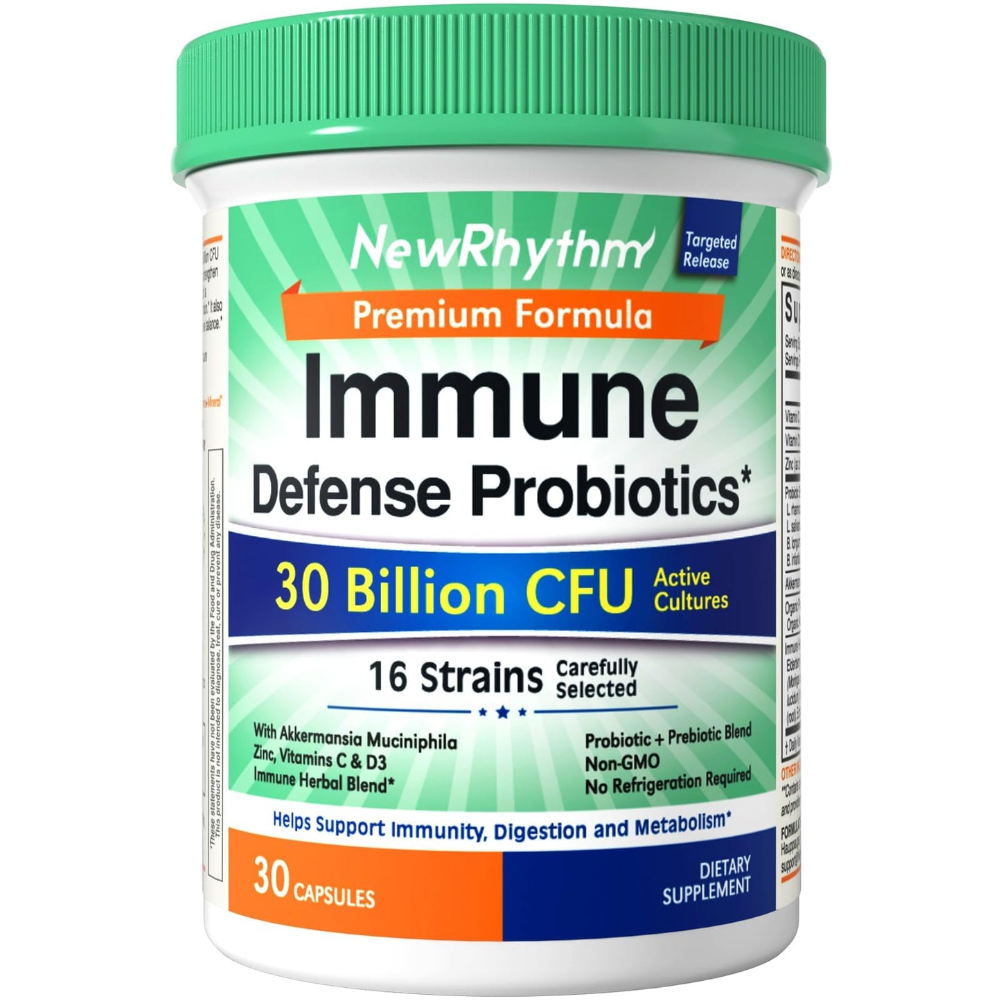 NewRhythm Probiotics for Immune Support Akkermansia Probiotic Supplement for Women & Men 30 Capsules
